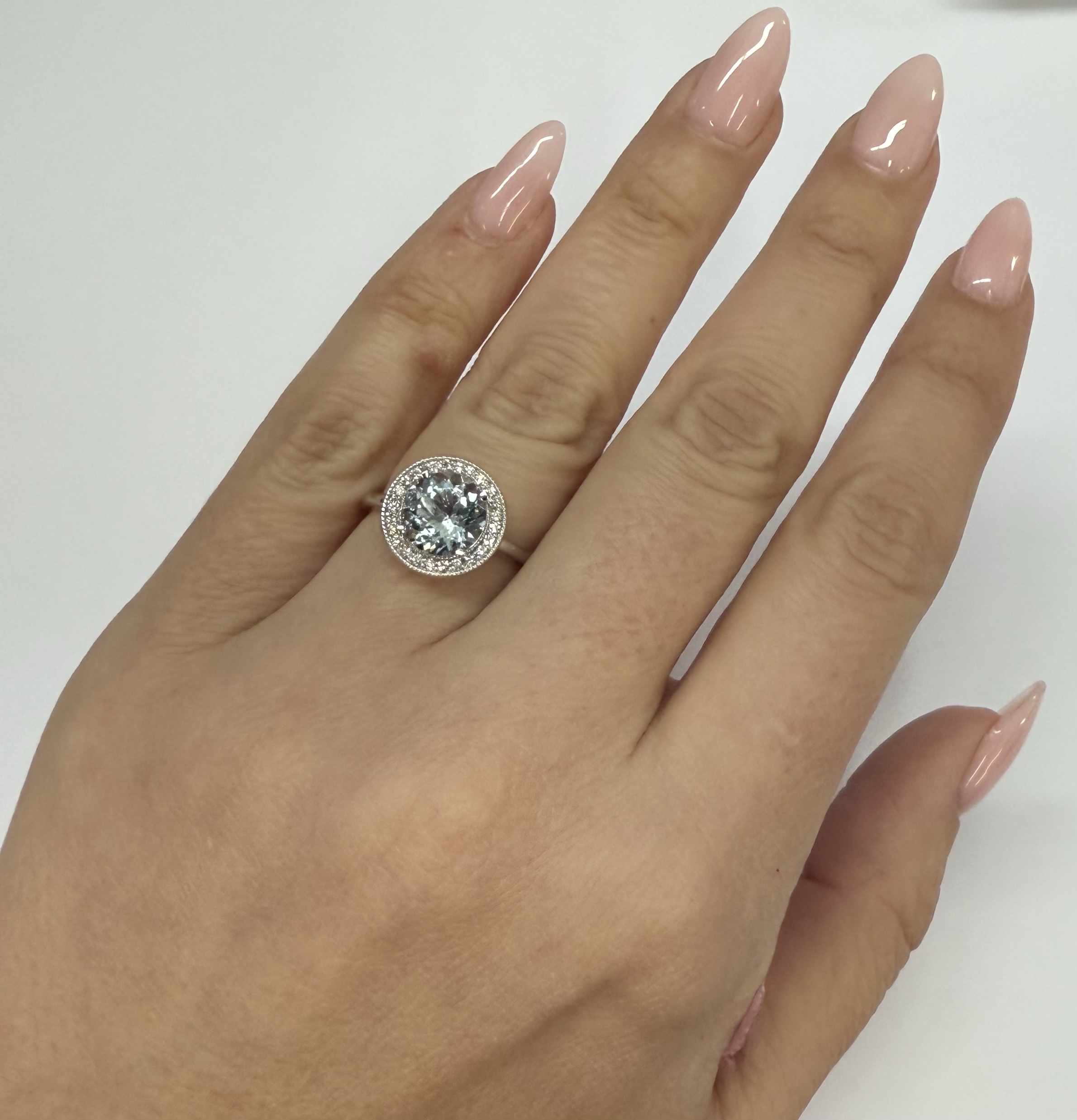 14k White Gold Genuine 1.80 Cttw Aquamarine & Diamond Halo Ring - Image 42