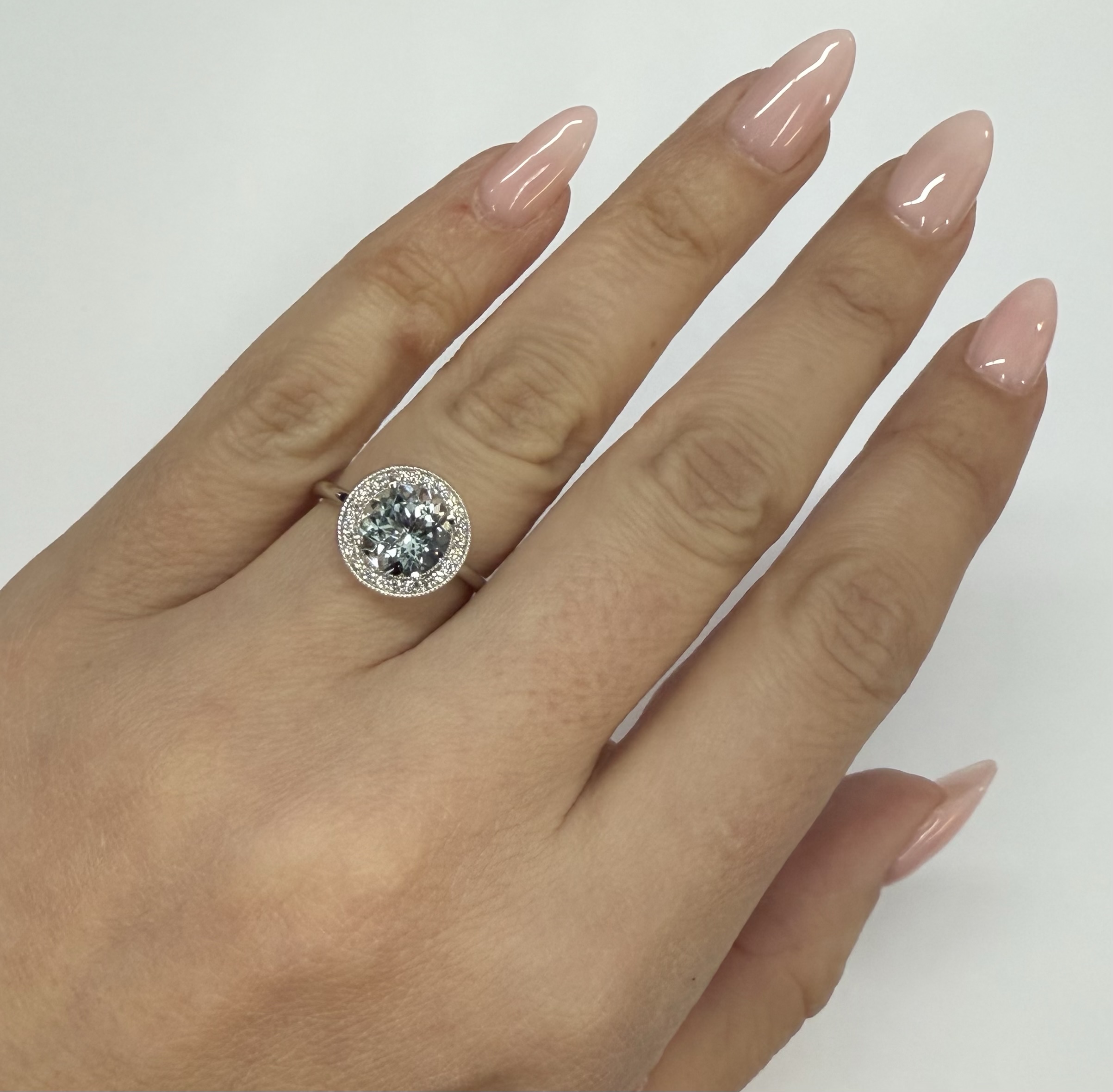 14k White Gold Genuine 1.80 Cttw Aquamarine & Diamond Halo Ring - Image 43