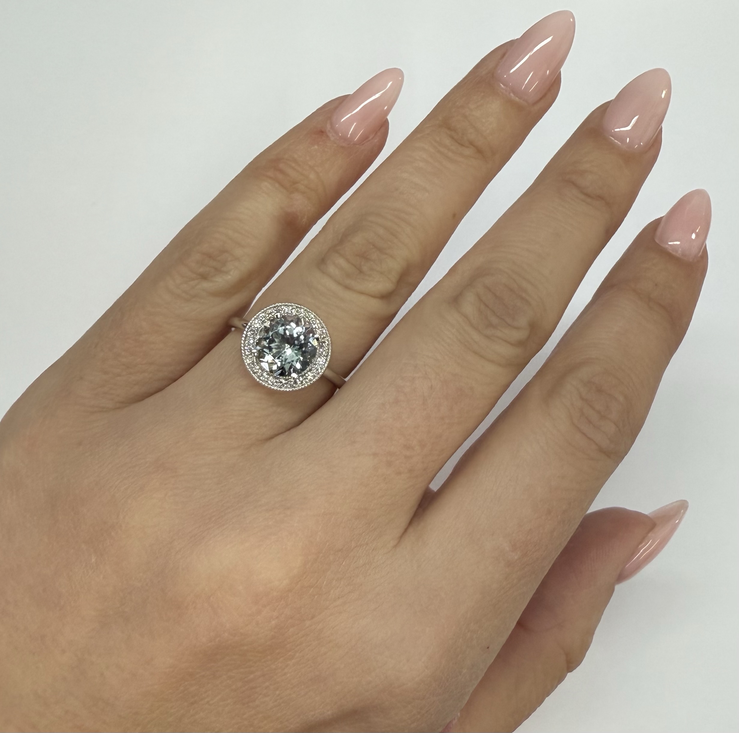 14k White Gold Genuine 1.80 Cttw Aquamarine & Diamond Halo Ring - Image 44