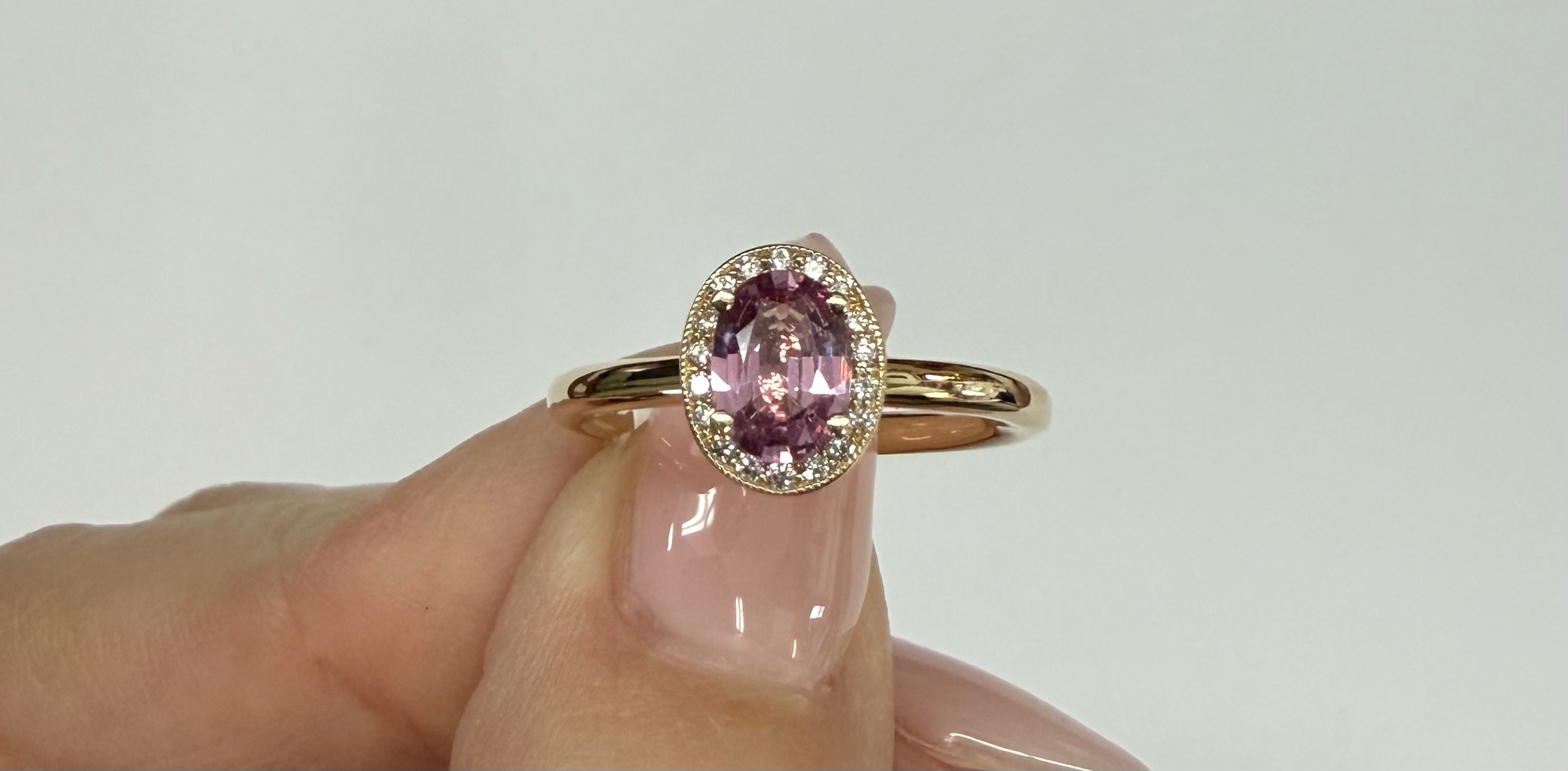 14k Yellow Gold Genuine .80 Cttw Pink Sapphire & Diamond Halo Ring - Image 4