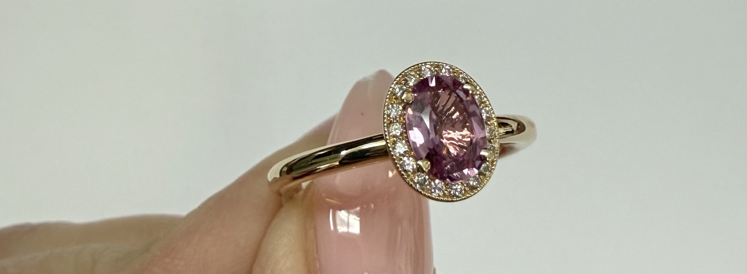 14k Yellow Gold Genuine .80 Cttw Pink Sapphire & Diamond Halo Ring - Image 2