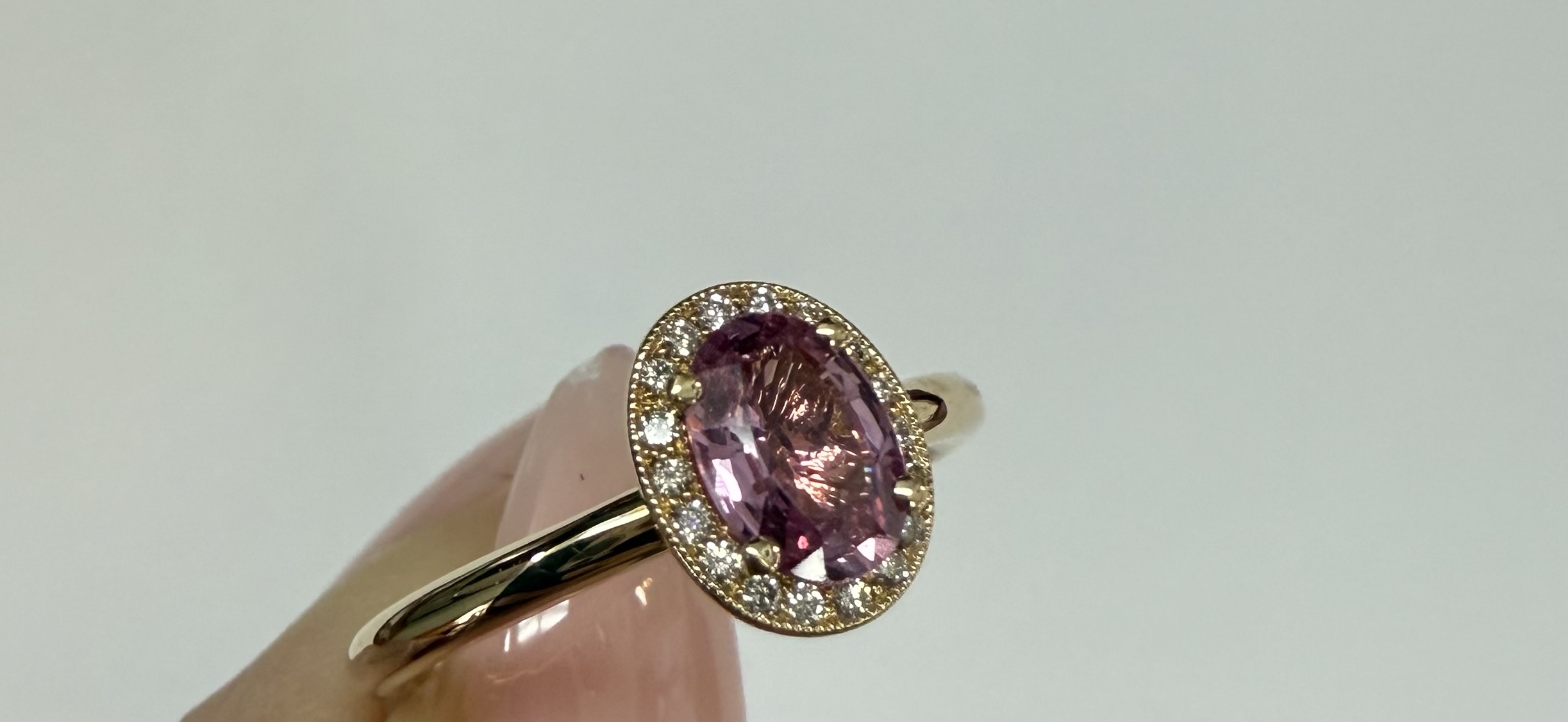 14k Yellow Gold Genuine .80 Cttw Pink Sapphire & Diamond Halo Ring - Image 3