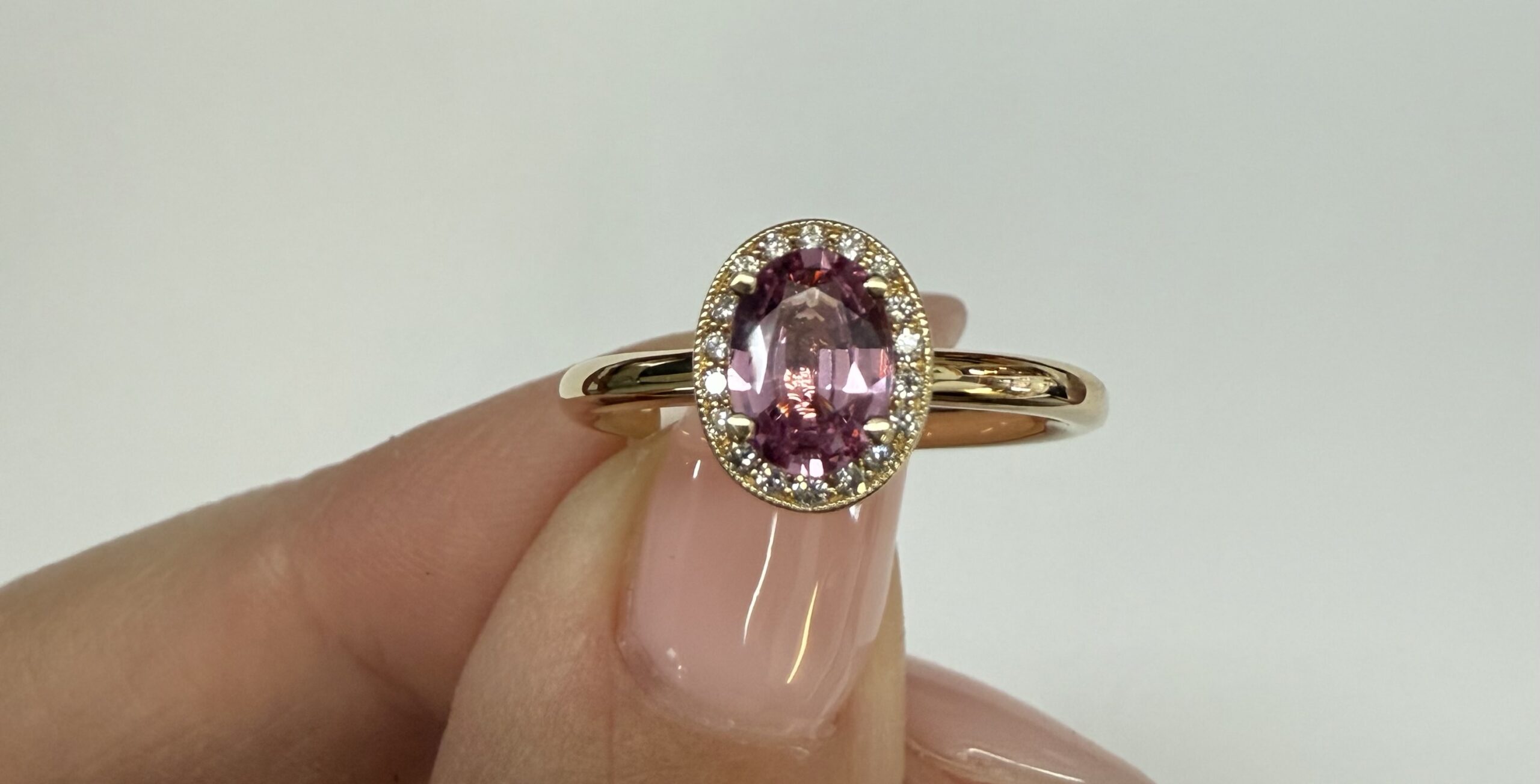 14k Yellow Gold Genuine .80 Cttw Pink Sapphire & Diamond Halo Ring - Image 8