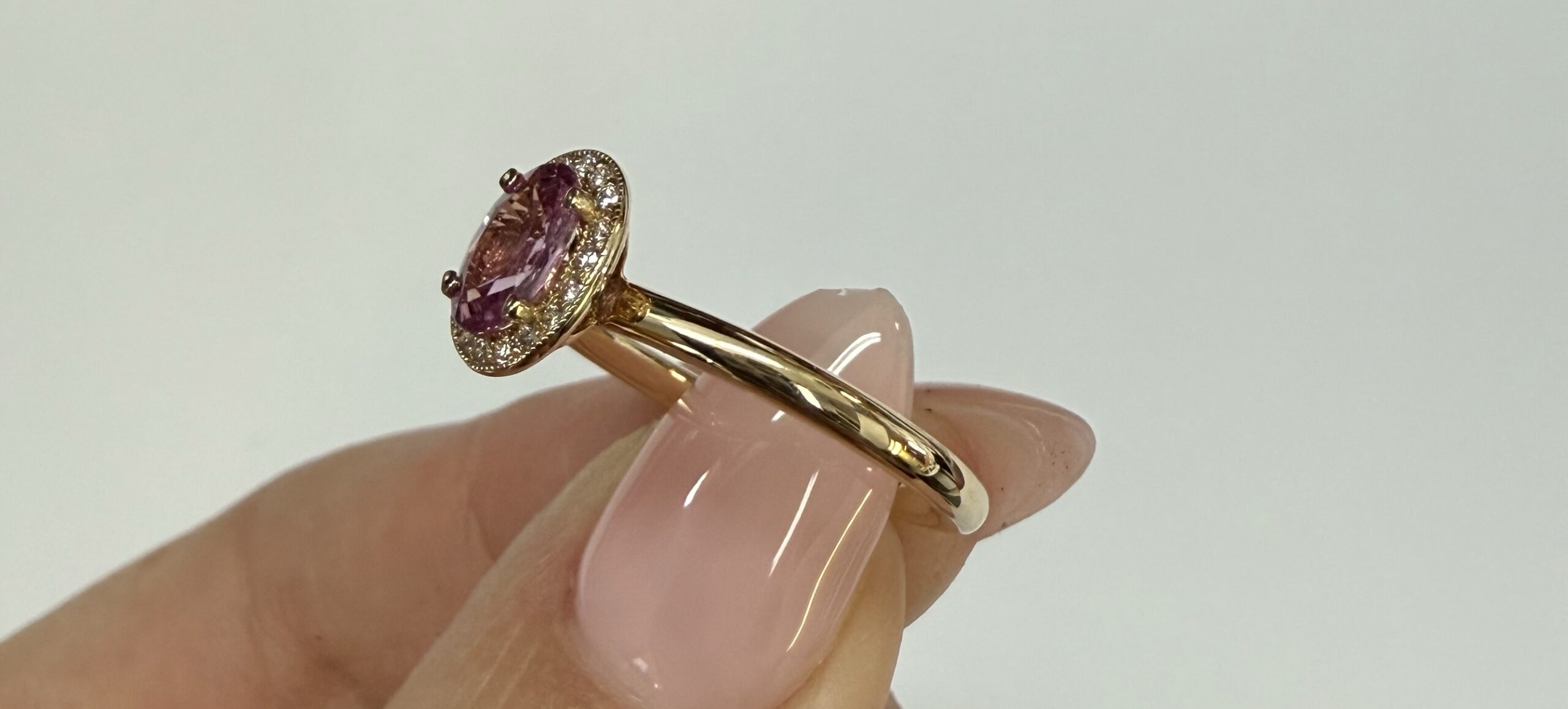 14k Yellow Gold Genuine .80 Cttw Pink Sapphire & Diamond Halo Ring - Image 9