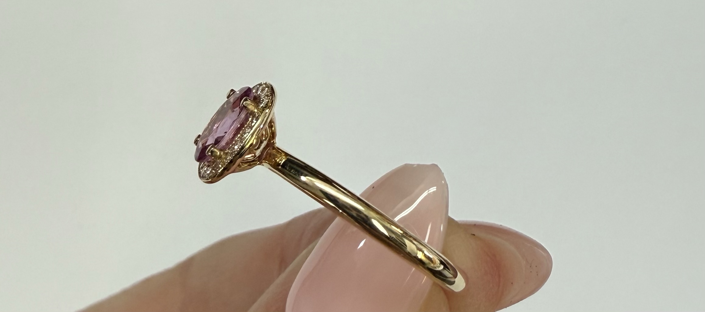 14k Yellow Gold Genuine .80 Cttw Pink Sapphire & Diamond Halo Ring - Image 10