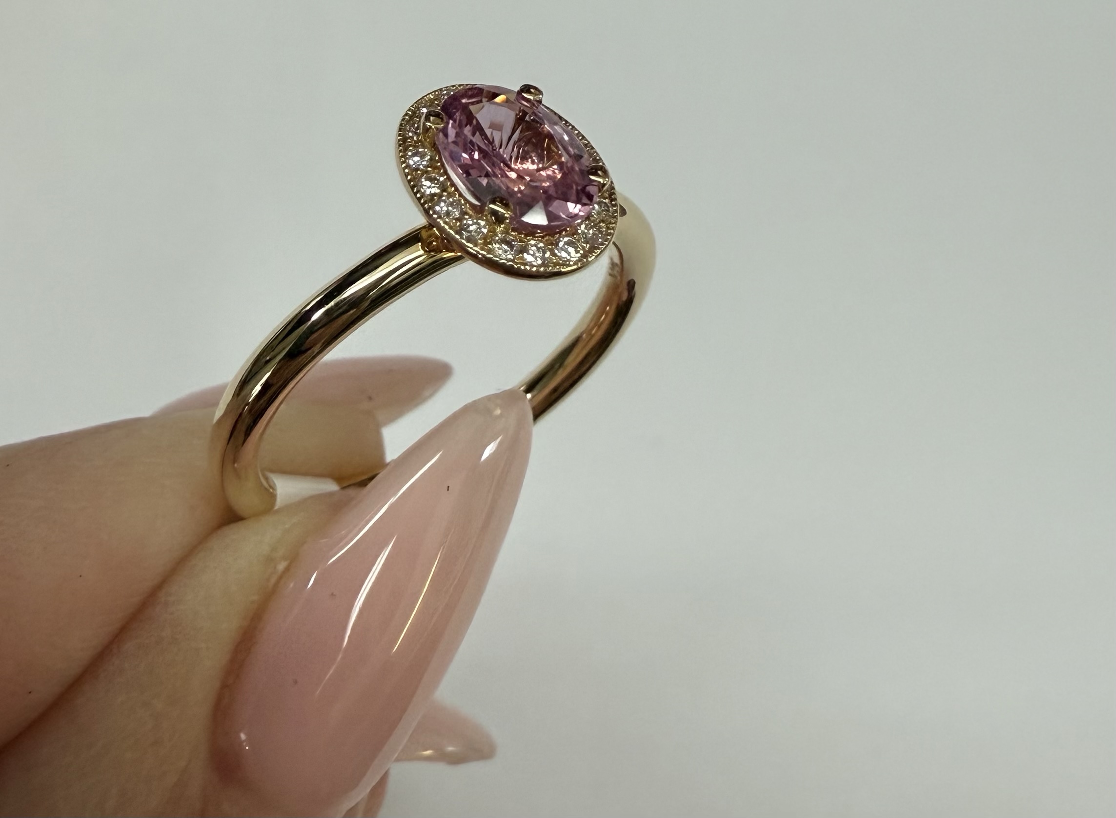 14k Yellow Gold Genuine .80 Cttw Pink Sapphire & Diamond Halo Ring - Image 11