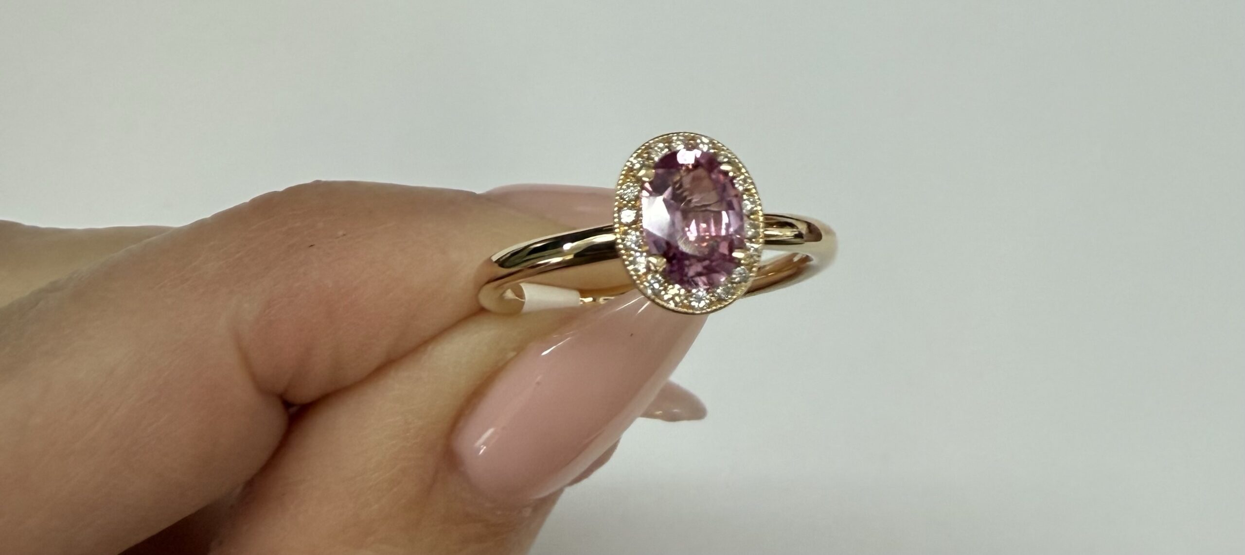 14k Yellow Gold Genuine .80 Cttw Pink Sapphire & Diamond Halo Ring - Image 14