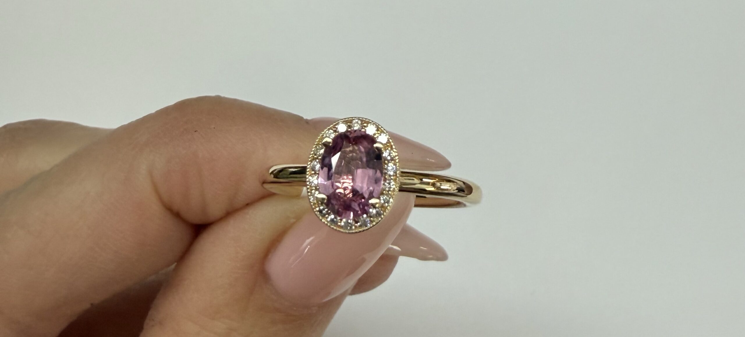 14k Yellow Gold Genuine .80 Cttw Pink Sapphire & Diamond Halo Ring - Image 15