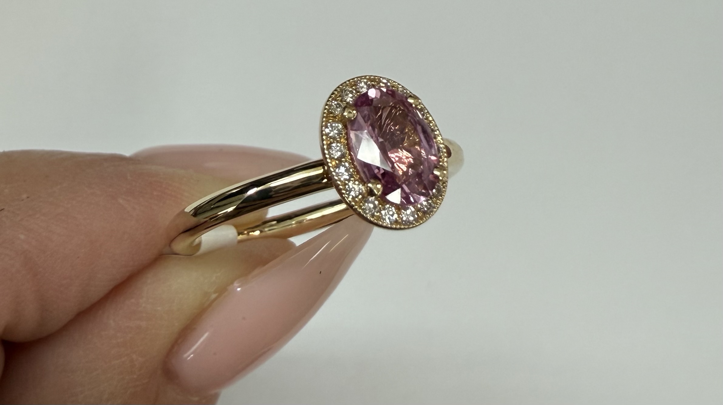 14k Yellow Gold Genuine .80 Cttw Pink Sapphire & Diamond Halo Ring - Image 18