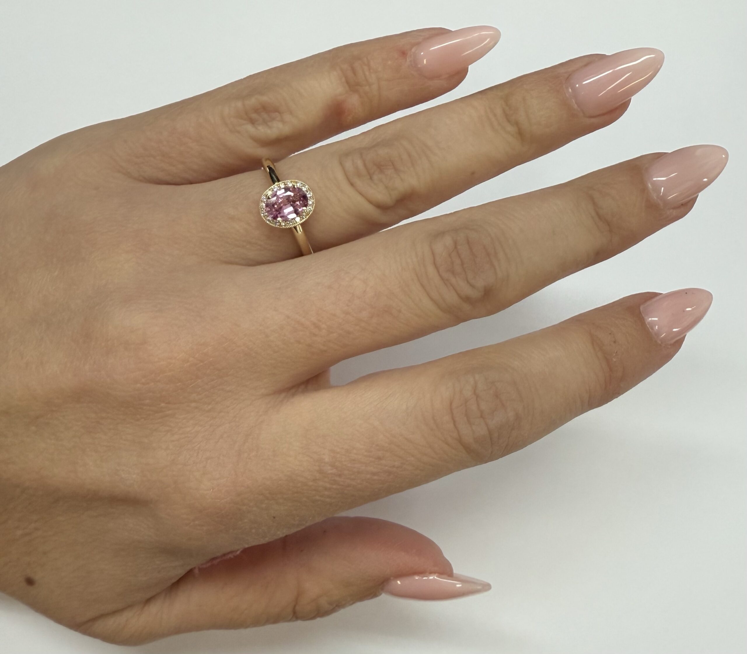 14k Yellow Gold Genuine .80 Cttw Pink Sapphire & Diamond Halo Ring - Image 19