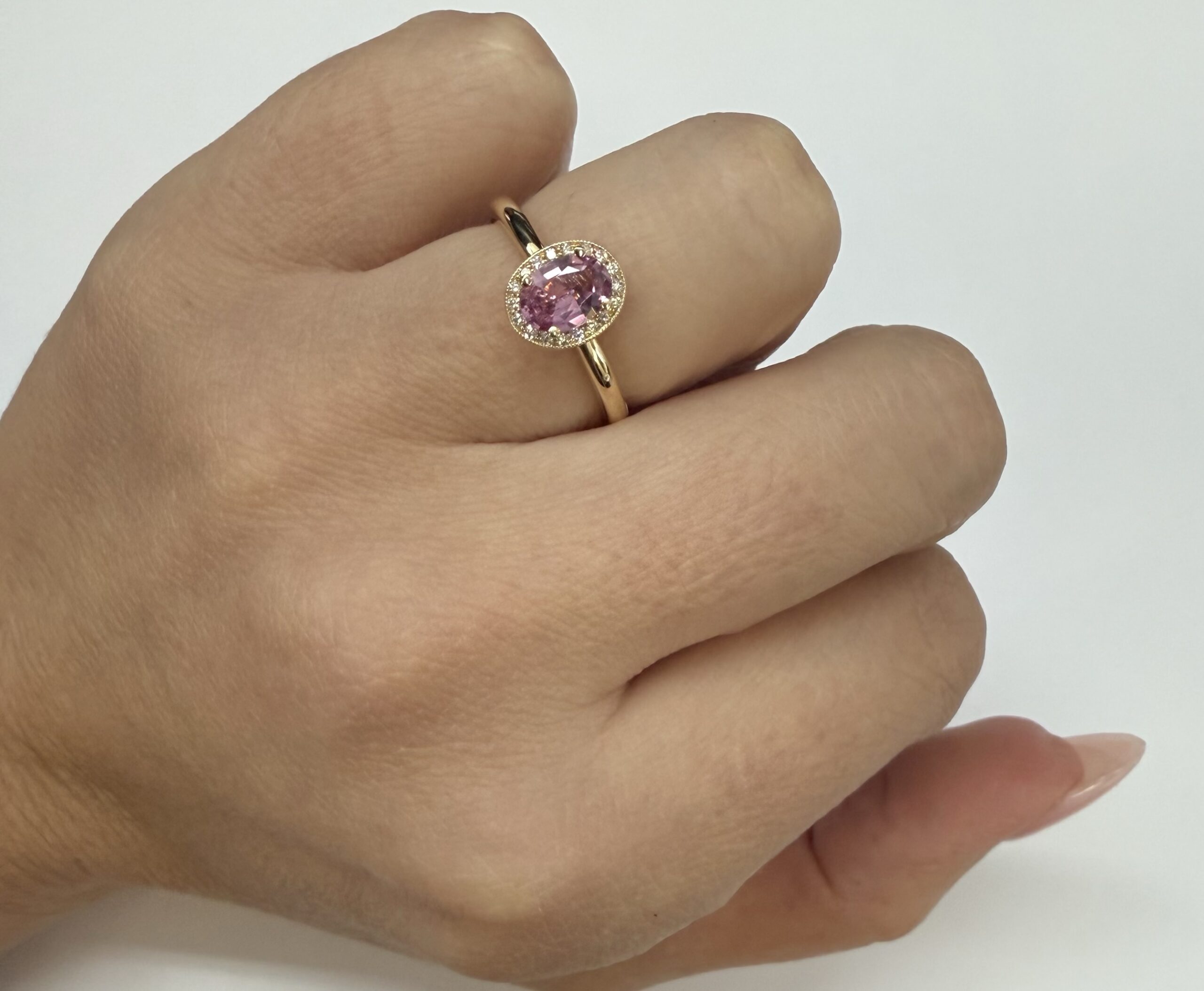 14k Yellow Gold Genuine .80 Cttw Pink Sapphire & Diamond Halo Ring - Image 20