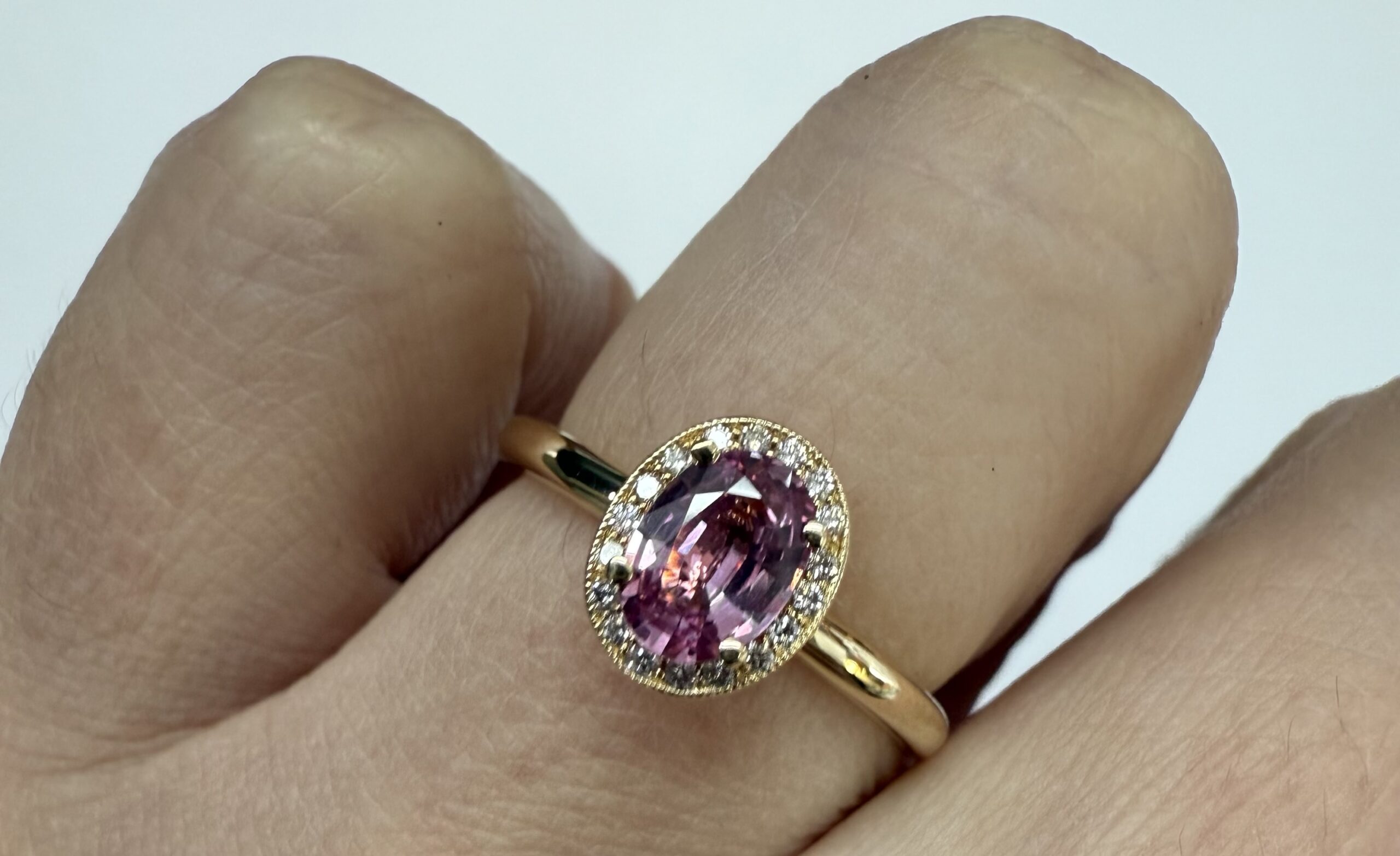 14k Yellow Gold Genuine .80 Cttw Pink Sapphire & Diamond Halo Ring - Image 23