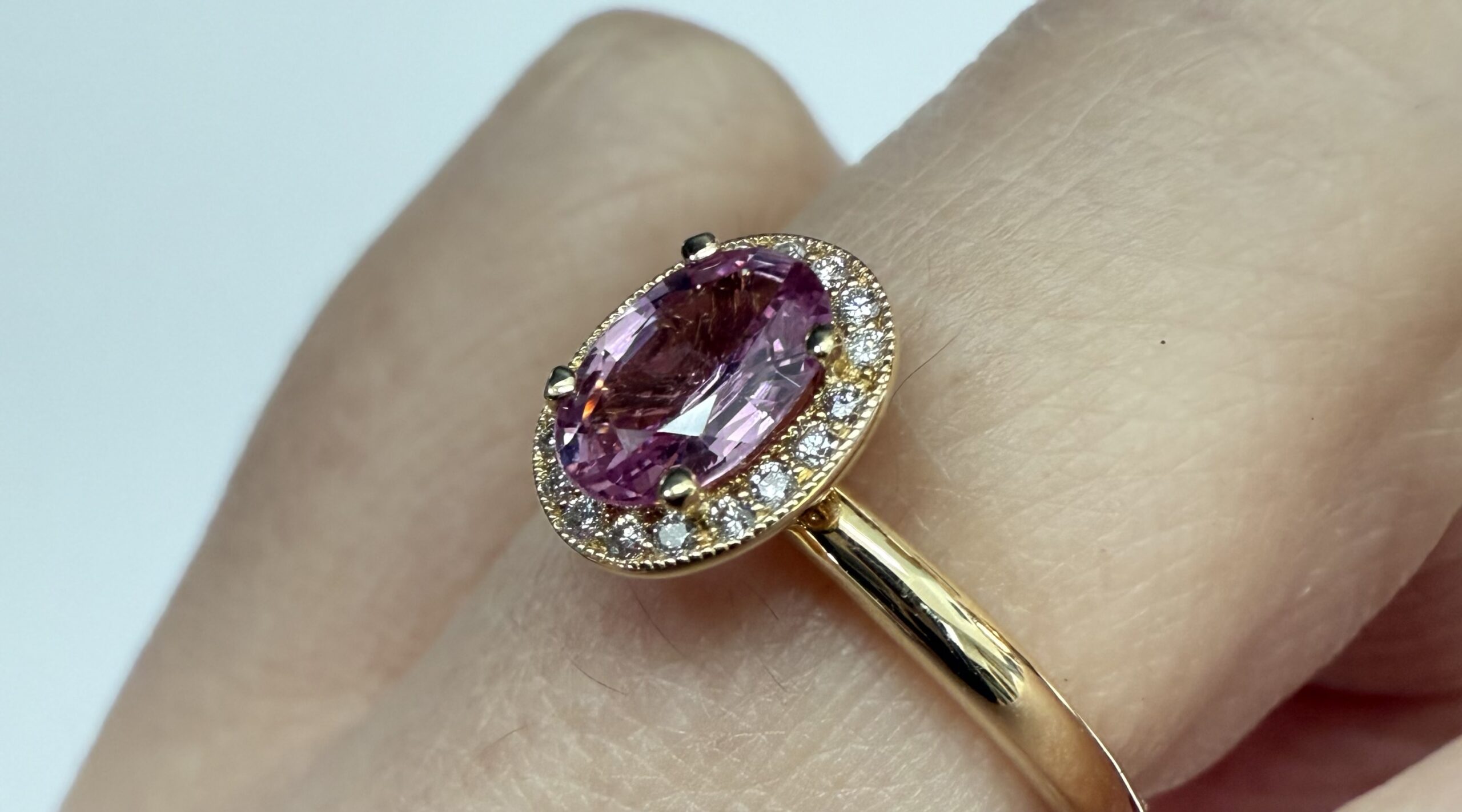 14k Yellow Gold Genuine .80 Cttw Pink Sapphire & Diamond Halo Ring - Image 25