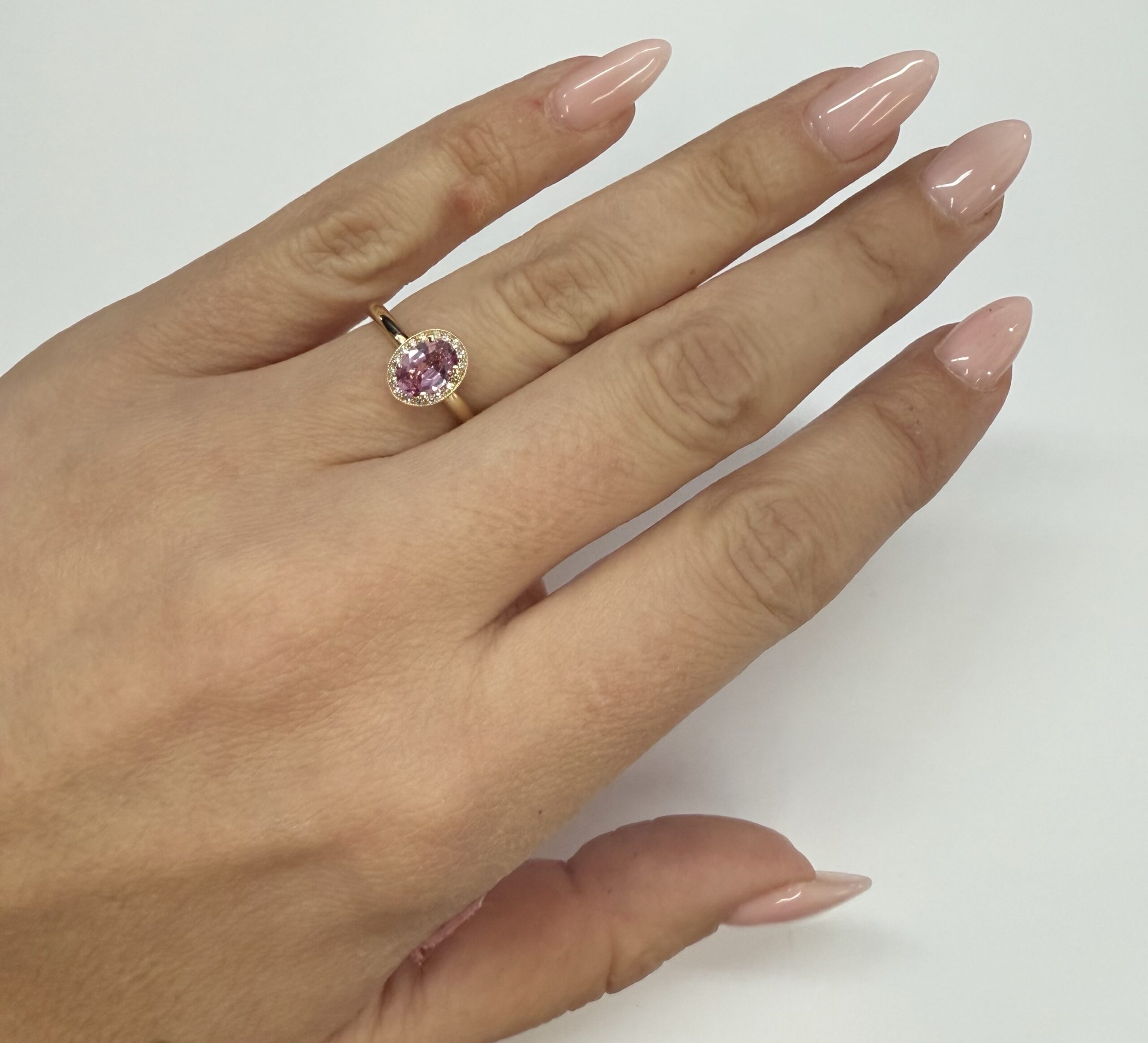 14k Yellow Gold Genuine .80 Cttw Pink Sapphire & Diamond Halo Ring - Image 33