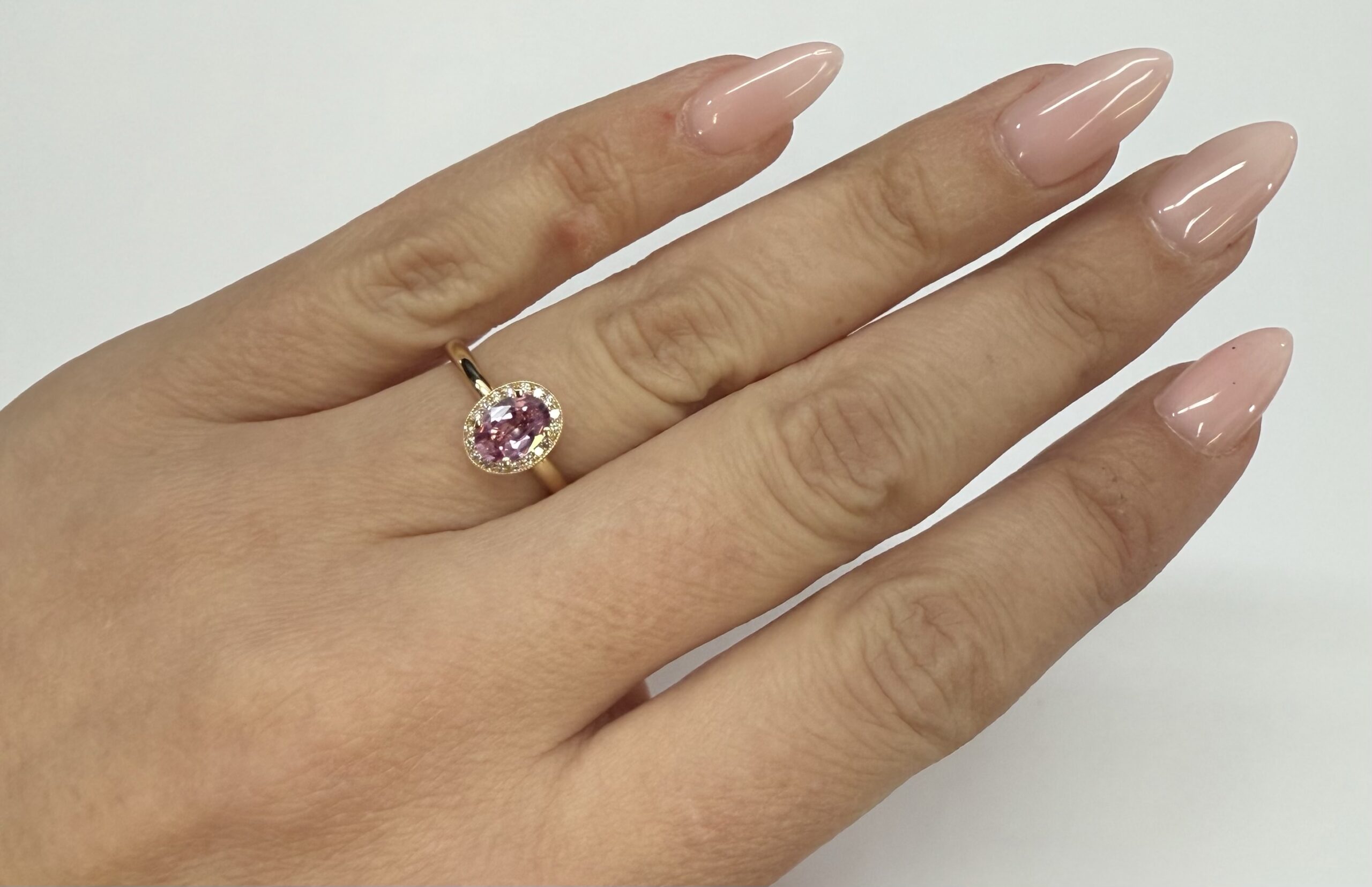 14k Yellow Gold Genuine .80 Cttw Pink Sapphire & Diamond Halo Ring - Image 34