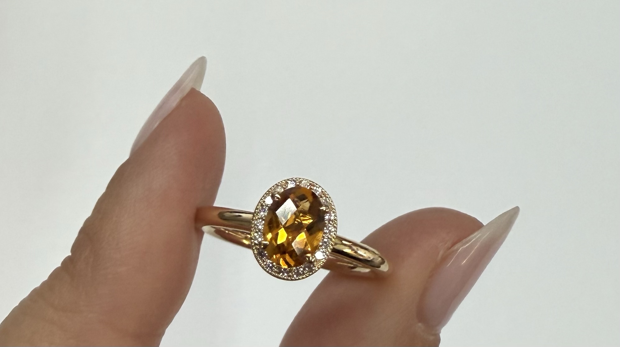 14k Yellow Gold Genuine .71 Cttw Citrine & Diamond Halo Ring