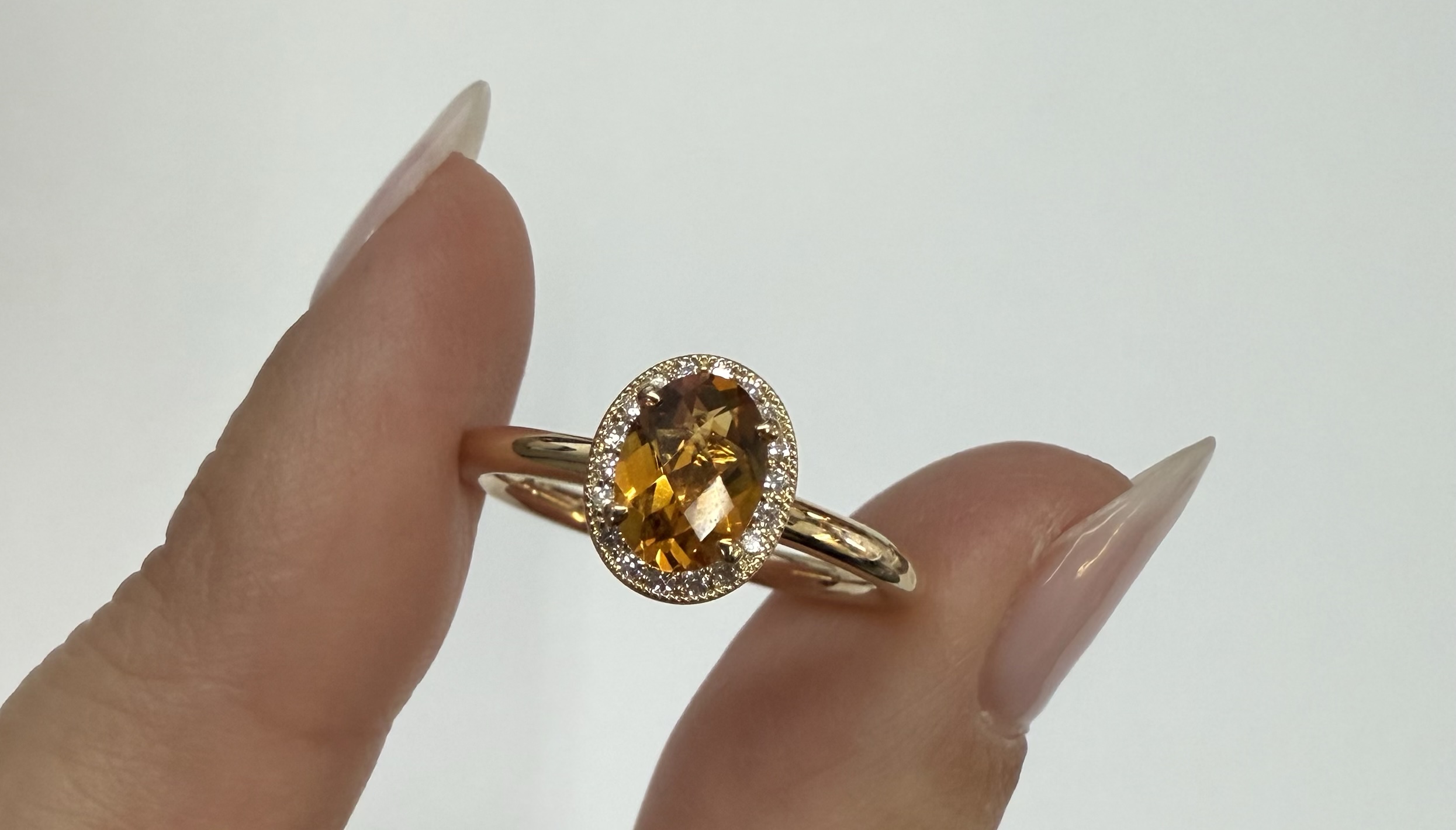 14k Yellow Gold Genuine .71 Cttw Citrine & Diamond Halo Ring - Image 2