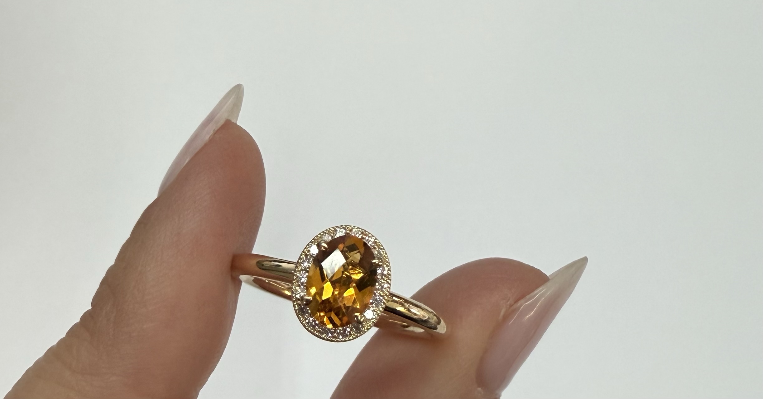 14k Yellow Gold Genuine .71 Cttw Citrine & Diamond Halo Ring - Image 3