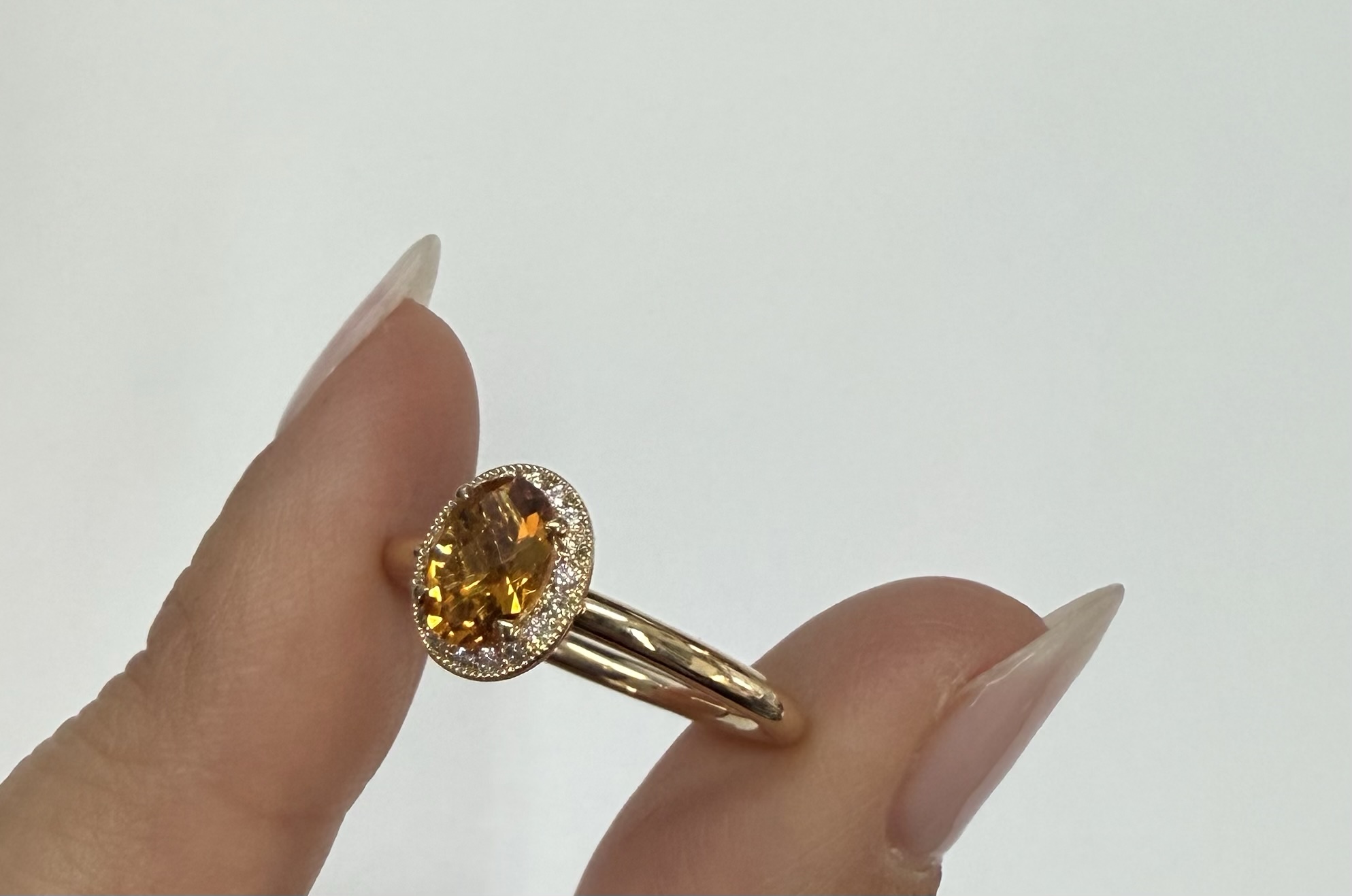 14k Yellow Gold Genuine .71 Cttw Citrine & Diamond Halo Ring - Image 5