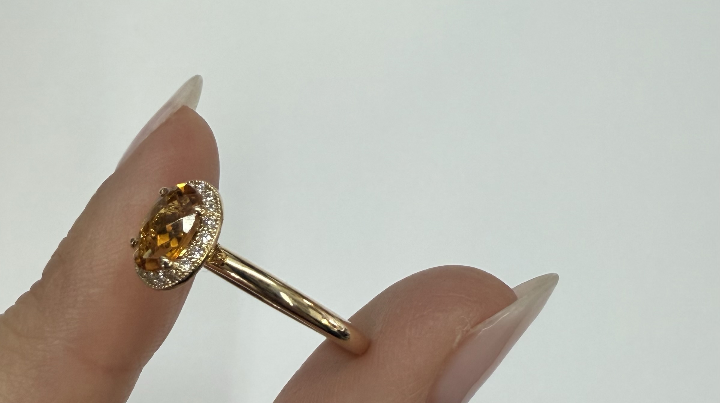 14k Yellow Gold Genuine .71 Cttw Citrine & Diamond Halo Ring - Image 7