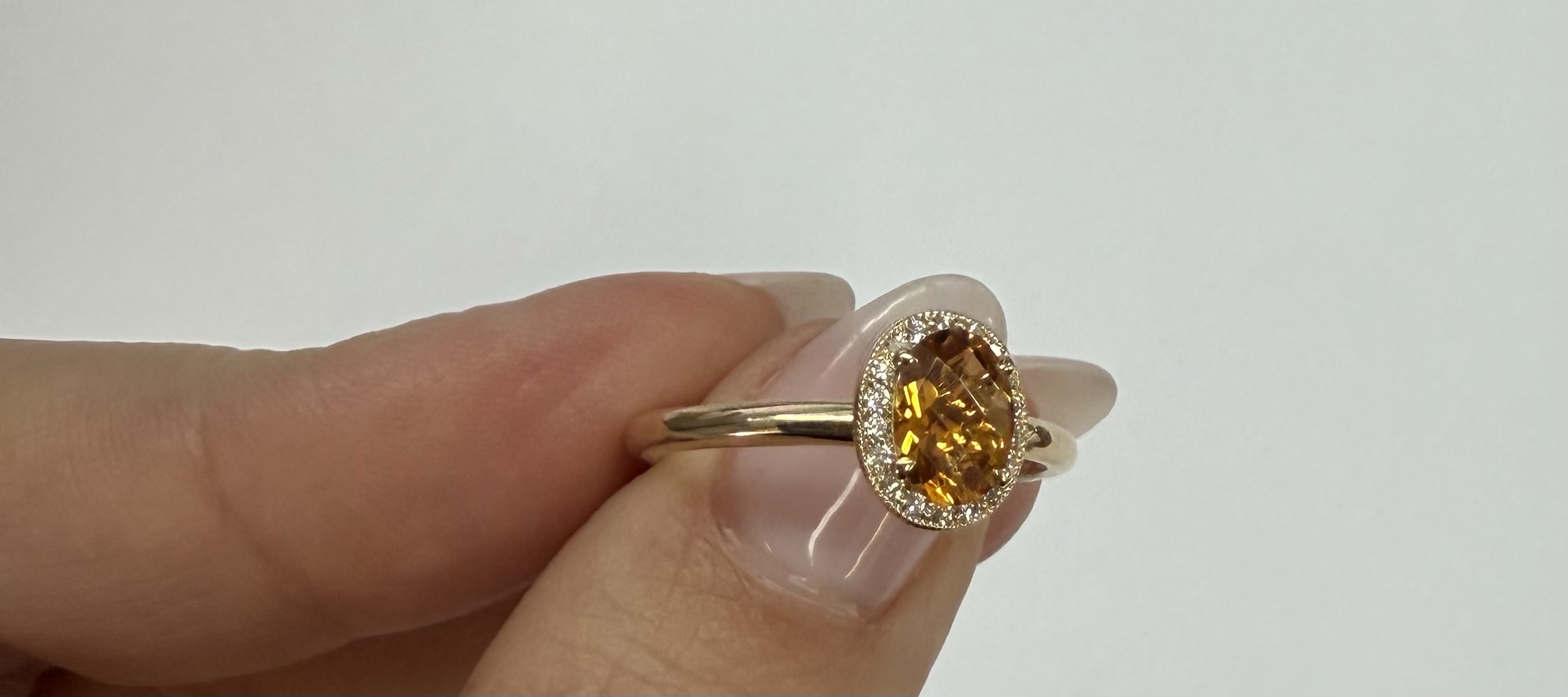 14k Yellow Gold Genuine .71 Cttw Citrine & Diamond Halo Ring - Image 9