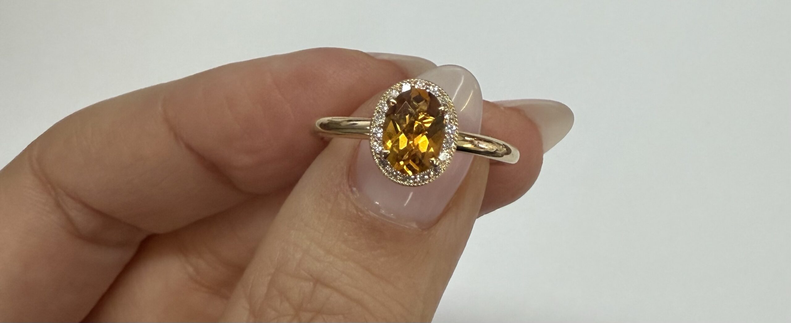 14k Yellow Gold Genuine .71 Cttw Citrine & Diamond Halo Ring - Image 8