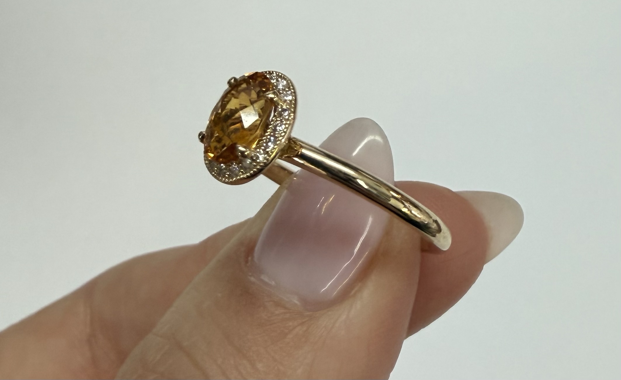 14k Yellow Gold Genuine .71 Cttw Citrine & Diamond Halo Ring - Image 24