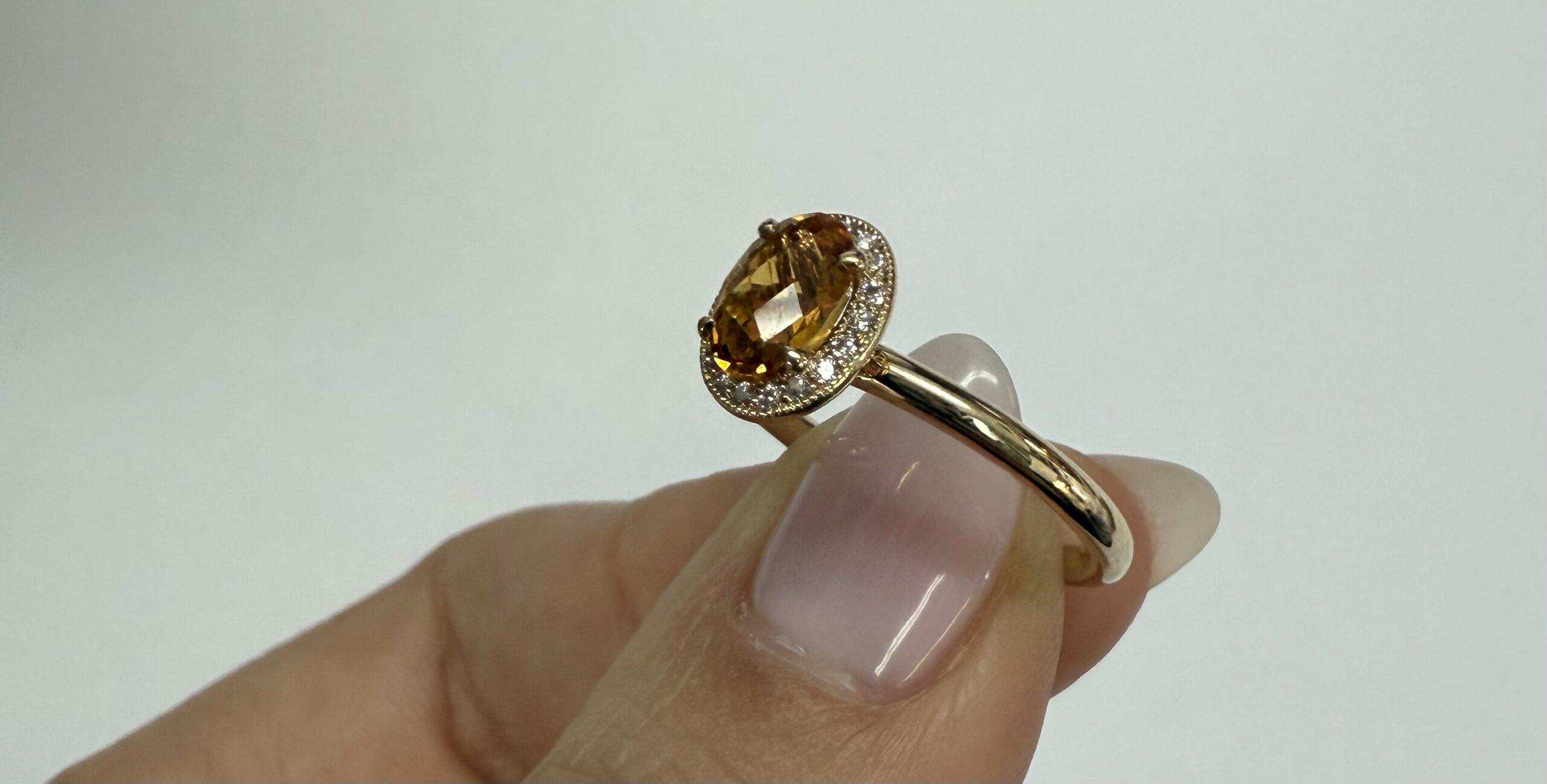 14k Yellow Gold Genuine .71 Cttw Citrine & Diamond Halo Ring - Image 26