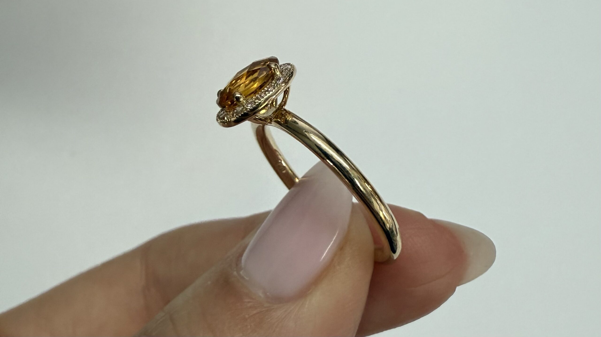 14k Yellow Gold Genuine .71 Cttw Citrine & Diamond Halo Ring - Image 33