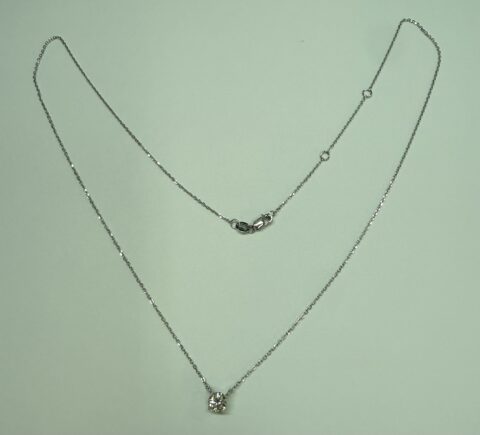 14k White Gold Genuine .42 Cttw Round Brilliant Cut Diamond Fixed Basket Pendant