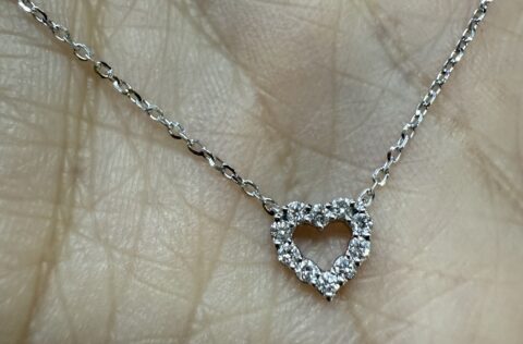 14k White Gold Genuine .10 Cttw Open Heart Pendant