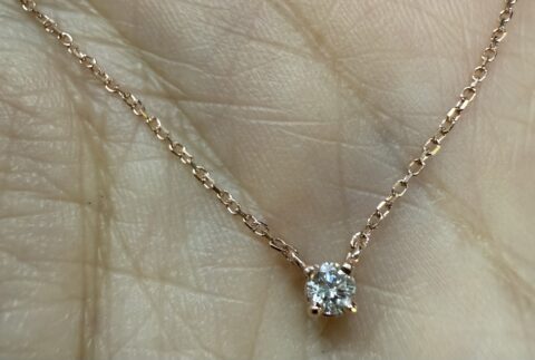 14k Rose Gold Genuine .10 Cttw Round Brilliant Cut Diamond Fixed Basket Set Pendant