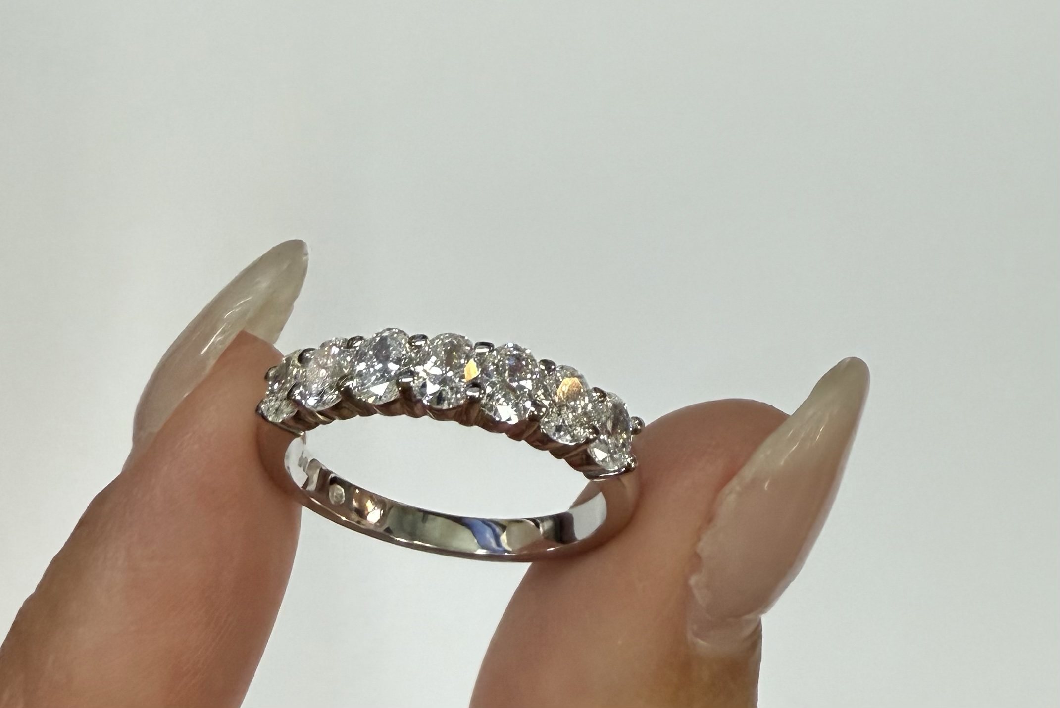 14k White Gold 7 Stone Shared Prong 1.05 Cttw Genuine Laboratory Grown Oval Brilliant Cut Diamond Band - Image 38