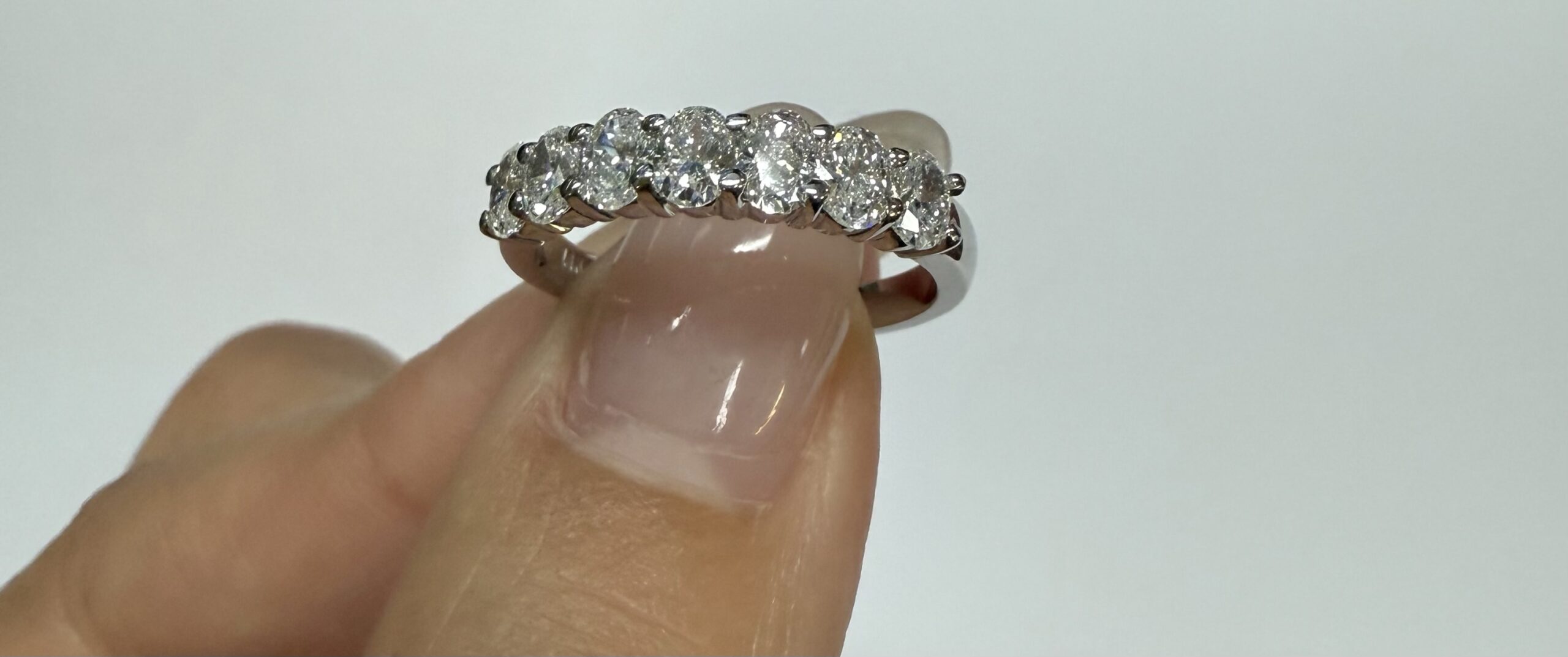 14k White Gold 7 Stone Shared Prong 1.05 Cttw Genuine Laboratory Grown Oval Brilliant Cut Diamond Band - Image 36