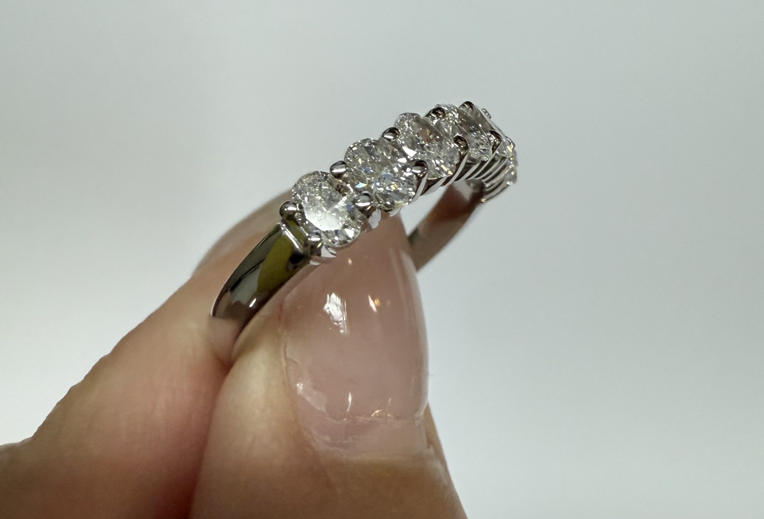 14k White Gold 7 Stone Shared Prong 1.05 Cttw Genuine Laboratory Grown Oval Brilliant Cut Diamond Band - Image 33