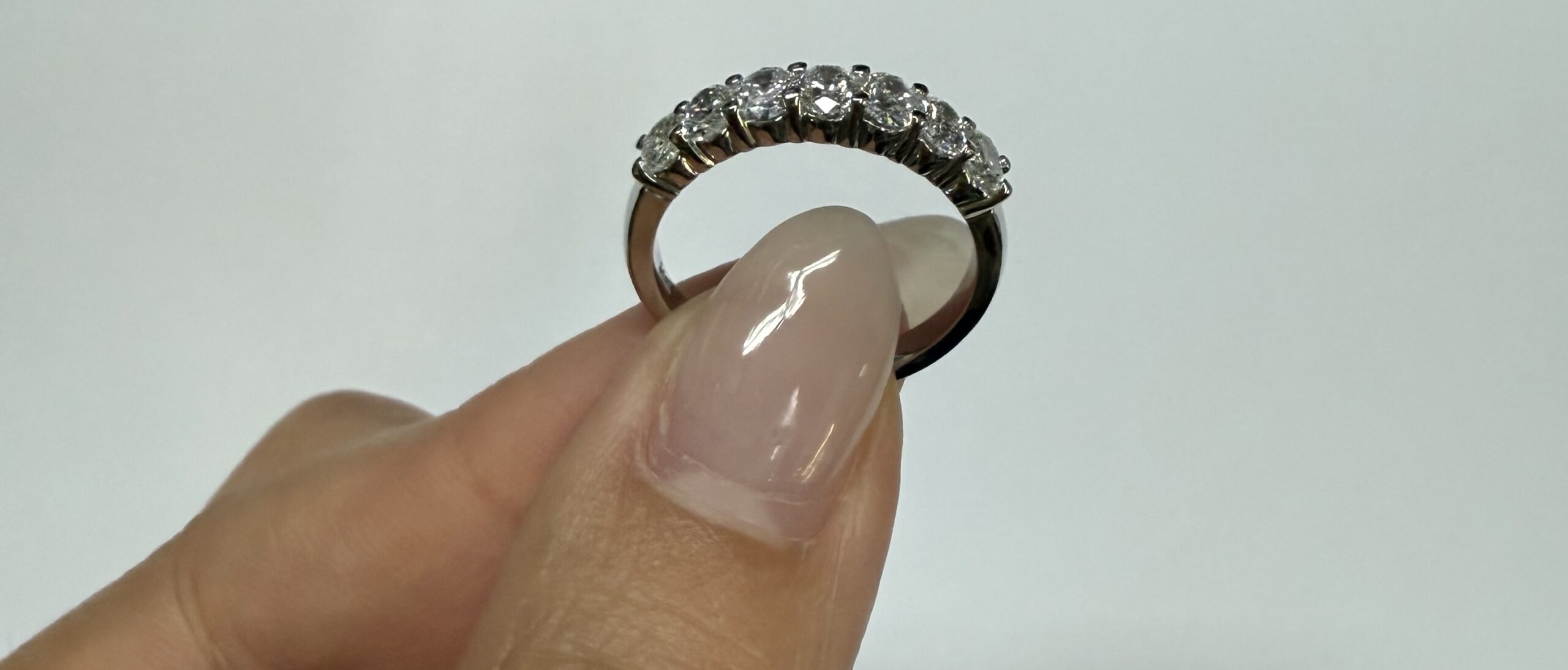 14k White Gold 7 Stone Shared Prong 1.05 Cttw Genuine Laboratory Grown Oval Brilliant Cut Diamond Band - Image 31