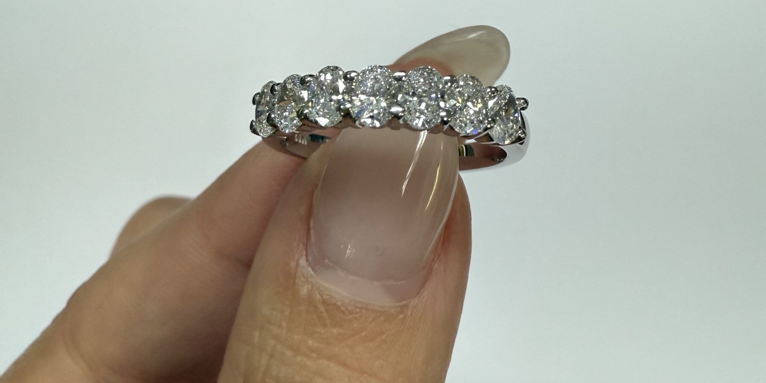 14k White Gold 7 Stone Shared Prong 1.05 Cttw Genuine Laboratory Grown Oval Brilliant Cut Diamond Band - Image 26