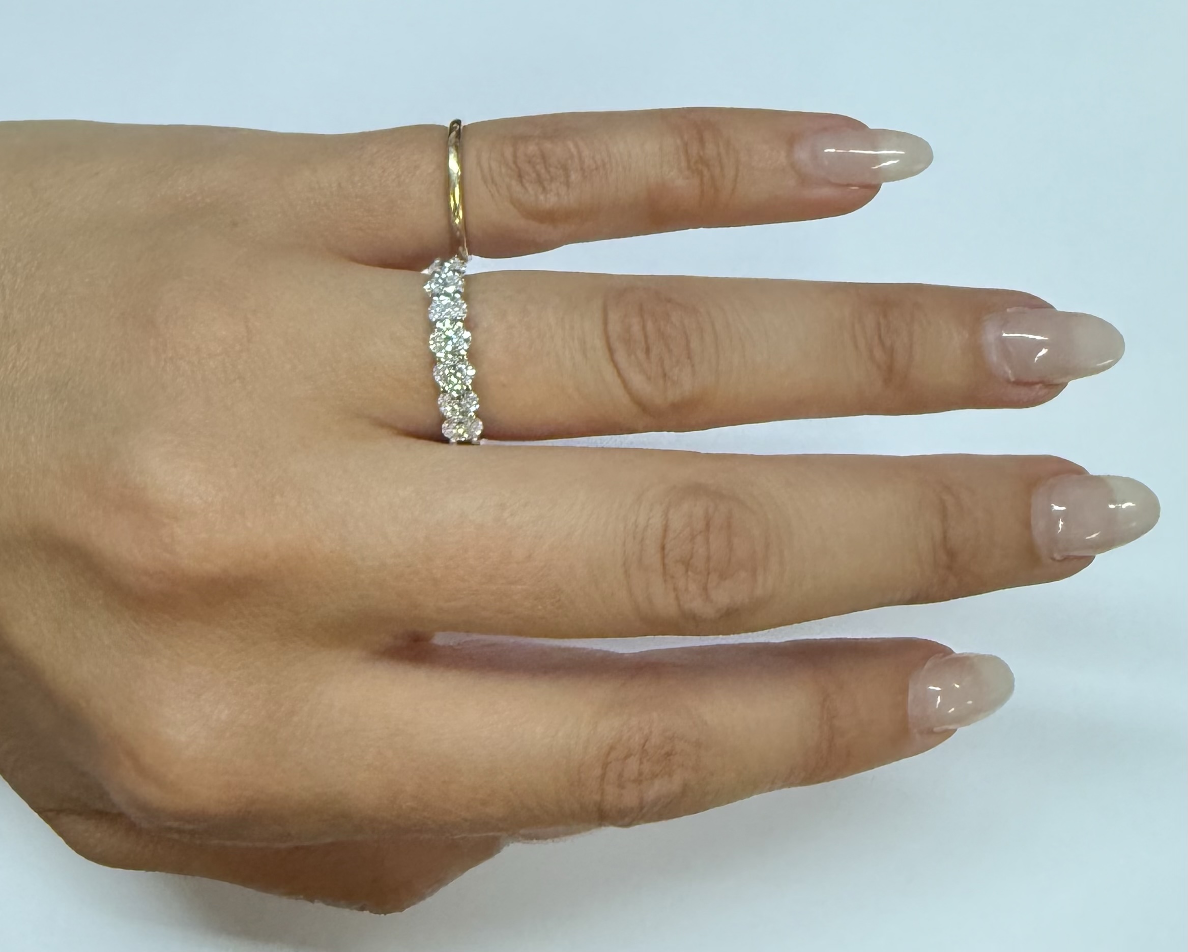 14k White Gold 7 Stone Shared Prong 1.05 Cttw Genuine Laboratory Grown Oval Brilliant Cut Diamond Band - Image 25