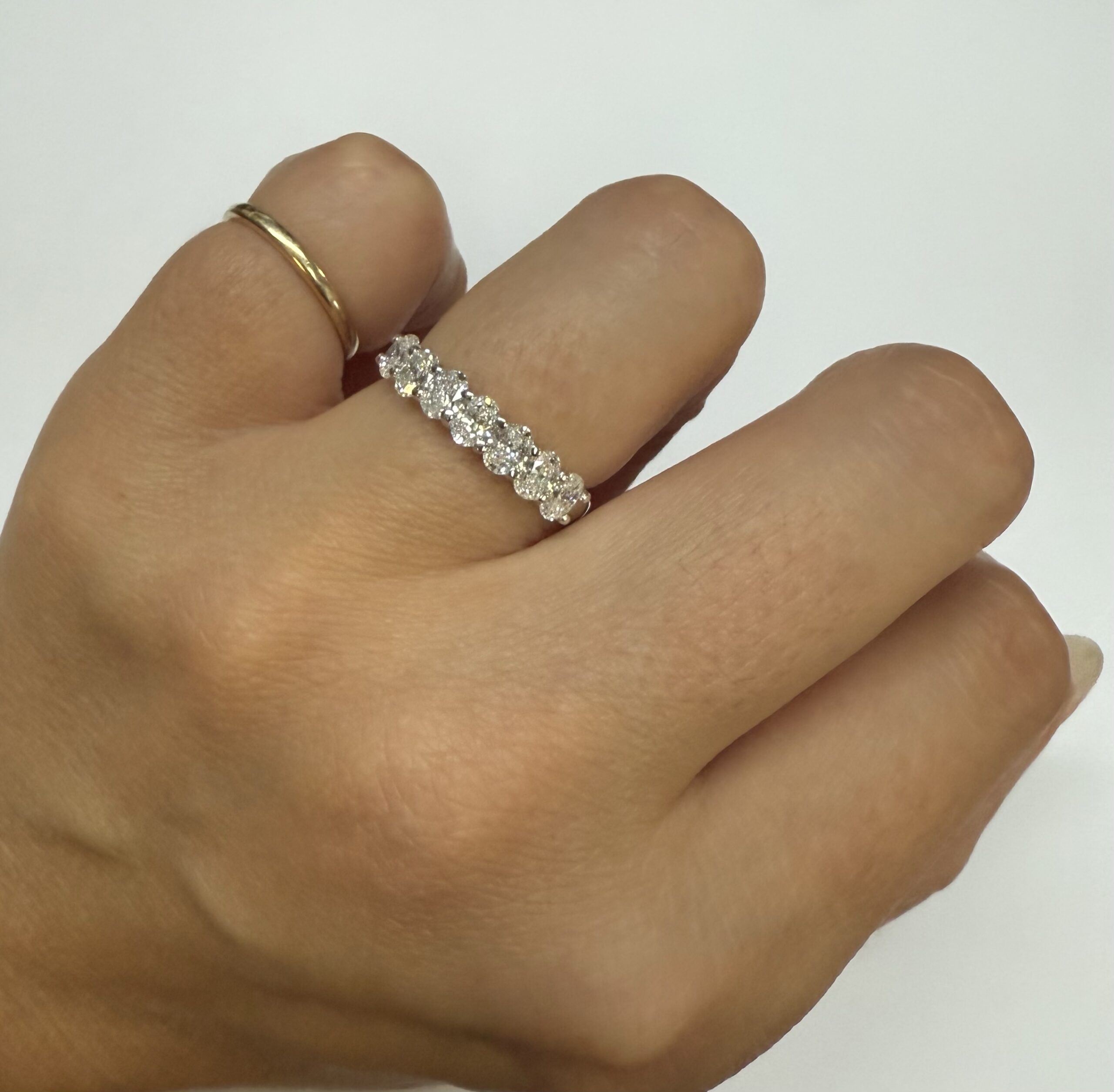 14k White Gold 7 Stone Shared Prong 1.05 Cttw Genuine Laboratory Grown Oval Brilliant Cut Diamond Band - Image 23