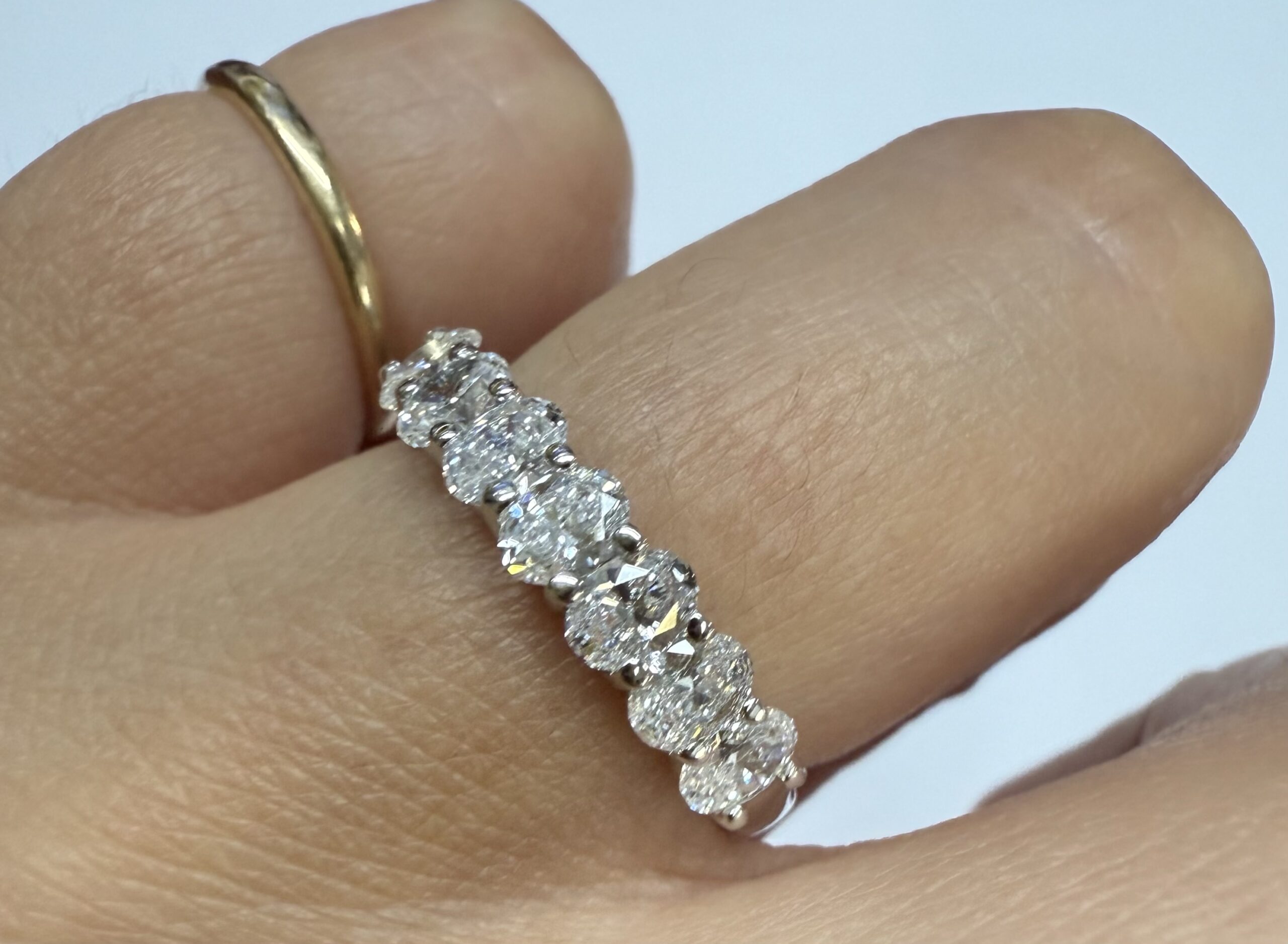 14k White Gold 7 Stone Shared Prong 1.05 Cttw Genuine Laboratory Grown Oval Brilliant Cut Diamond Band - Image 21