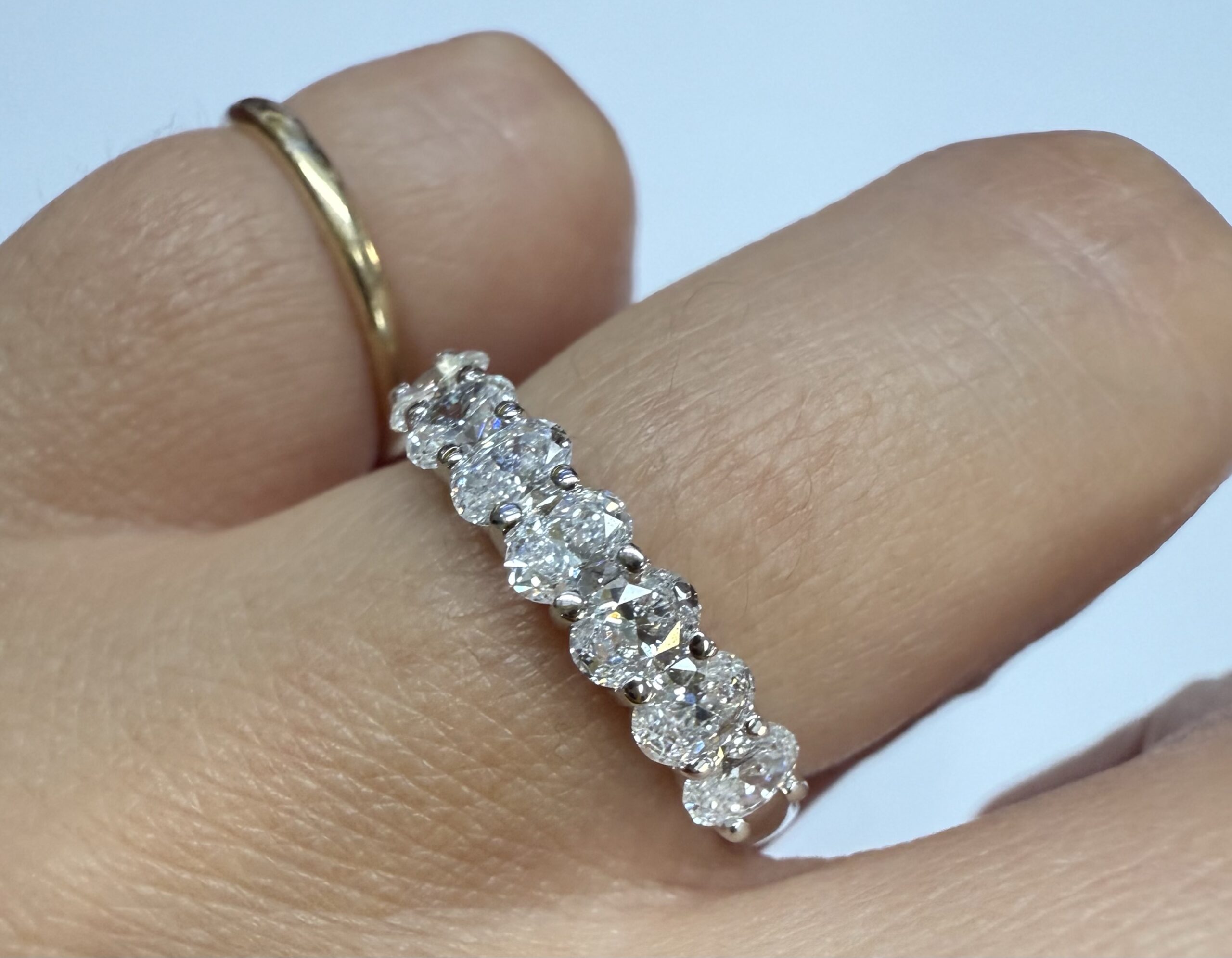 14k White Gold 7 Stone Shared Prong 1.05 Cttw Genuine Laboratory Grown Oval Brilliant Cut Diamond Band - Image 20