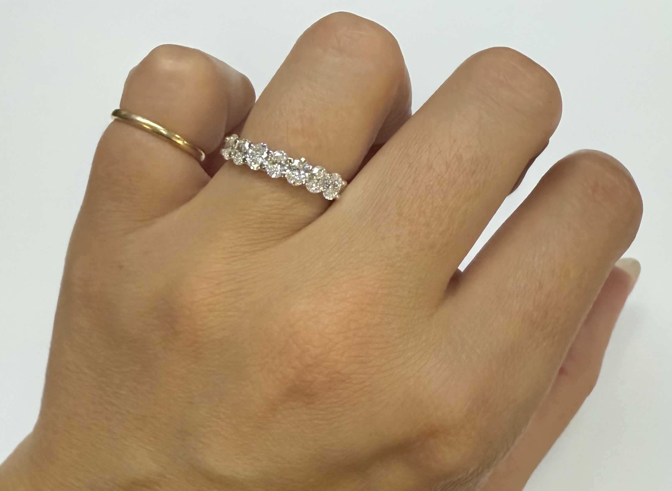 14k White Gold 7 Stone Shared Prong 1.05 Cttw Genuine Laboratory Grown Oval Brilliant Cut Diamond Band - Image 19