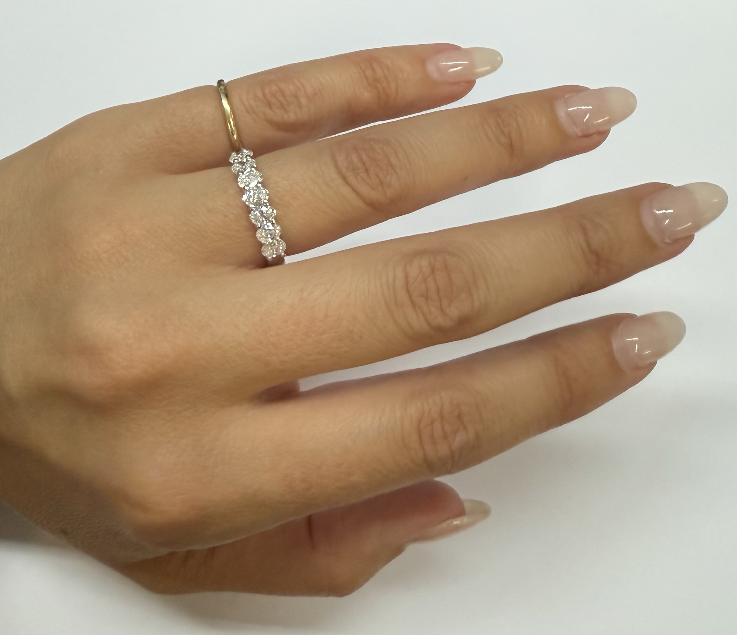 14k White Gold 7 Stone Shared Prong 1.05 Cttw Genuine Laboratory Grown Oval Brilliant Cut Diamond Band - Image 18