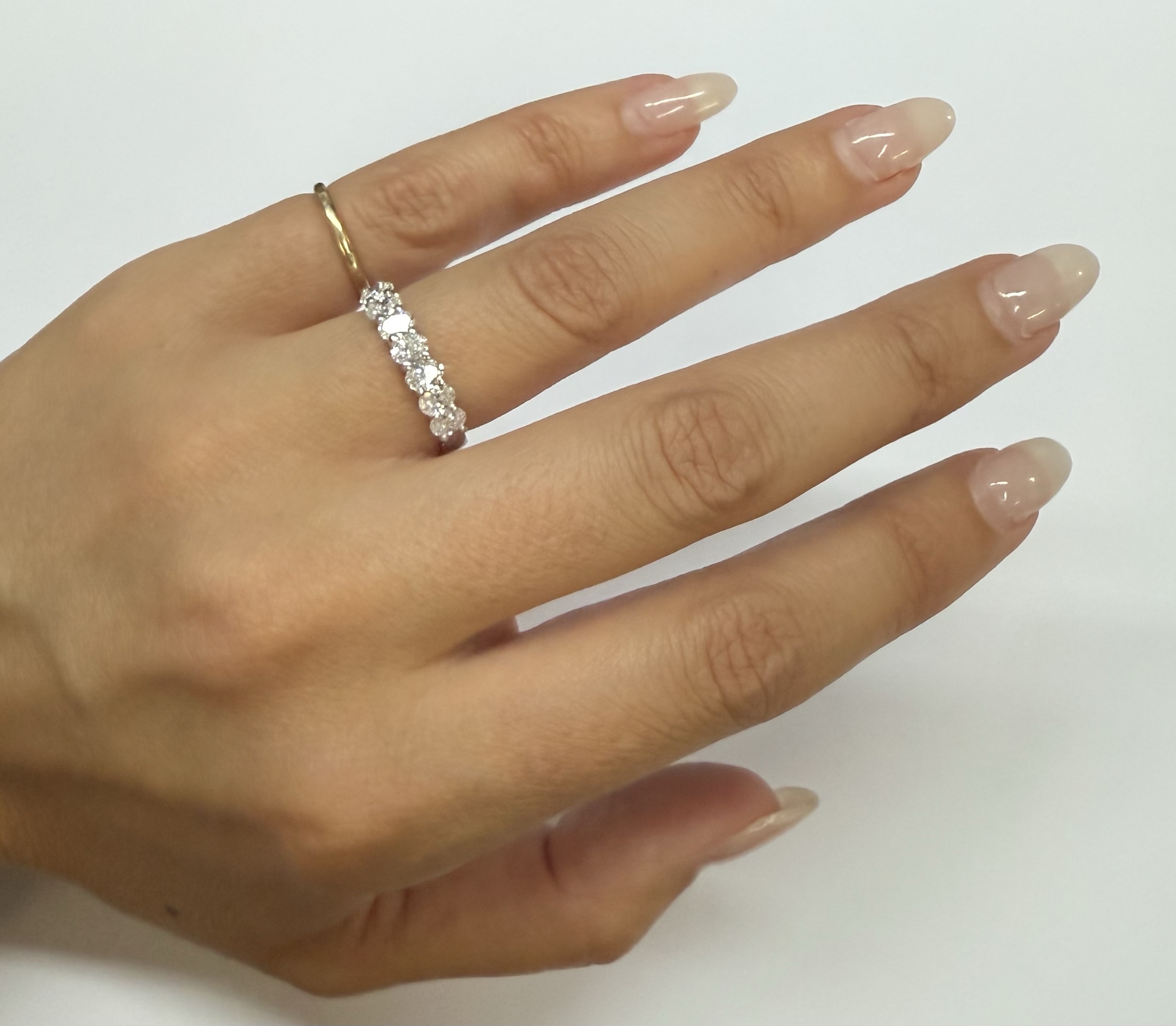 14k White Gold 7 Stone Shared Prong 1.05 Cttw Genuine Laboratory Grown Oval Brilliant Cut Diamond Band - Image 17