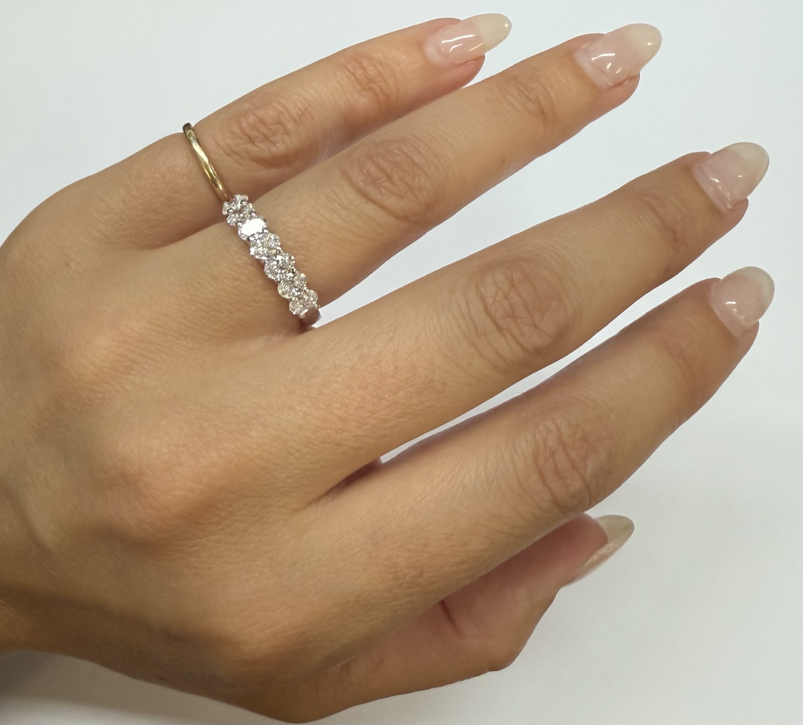 14k White Gold 7 Stone Shared Prong 1.05 Cttw Genuine Laboratory Grown Oval Brilliant Cut Diamond Band - Image 16