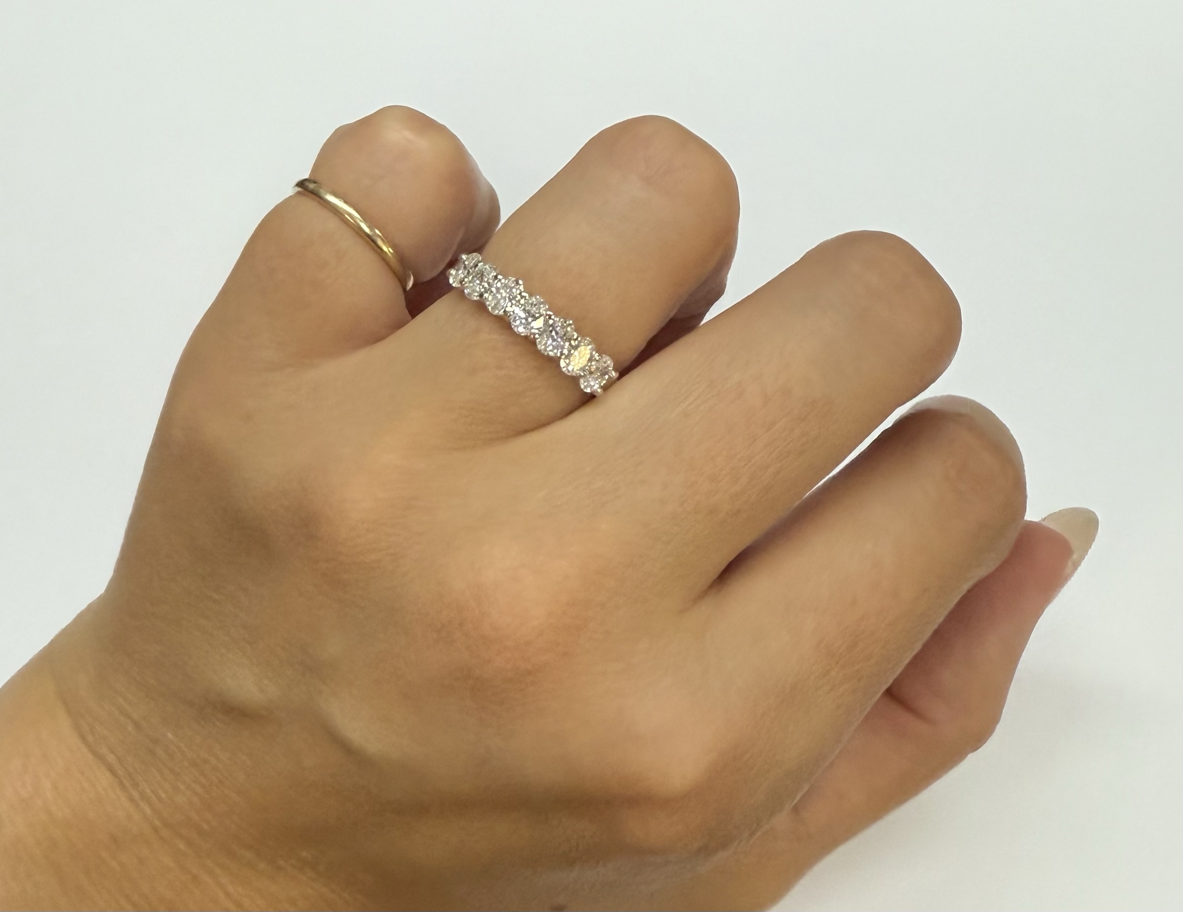 14k White Gold 7 Stone Shared Prong 1.05 Cttw Genuine Laboratory Grown Oval Brilliant Cut Diamond Band - Image 15