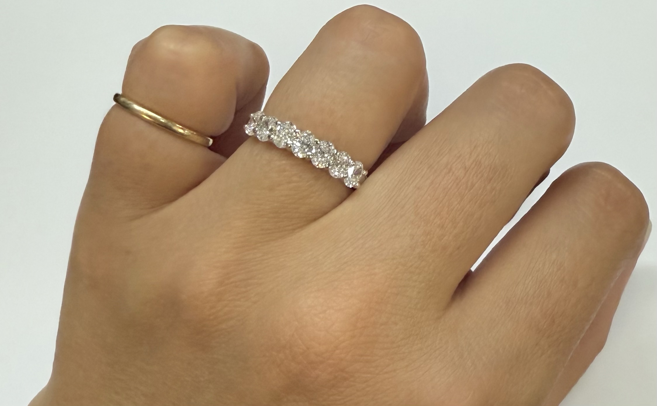 14k White Gold 7 Stone Shared Prong 1.05 Cttw Genuine Laboratory Grown Oval Brilliant Cut Diamond Band - Image 12