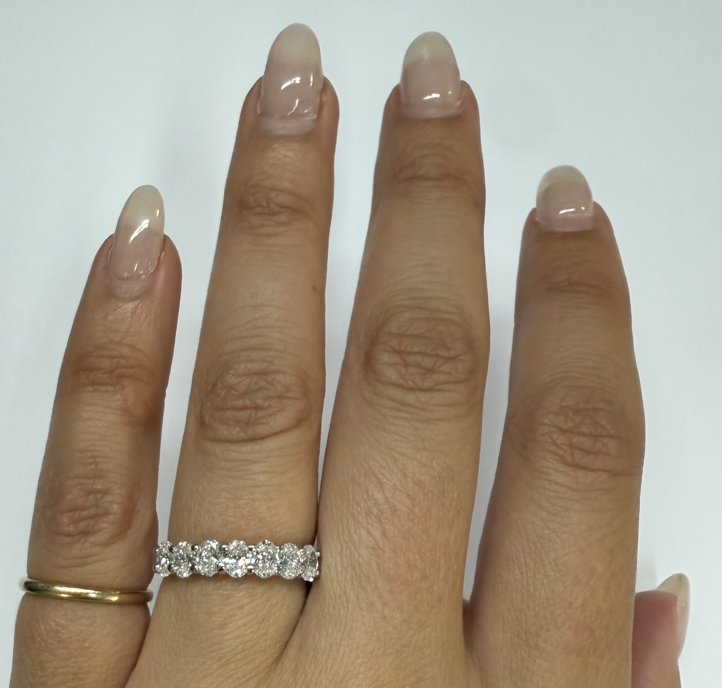 14k White Gold 7 Stone Shared Prong 1.05 Cttw Genuine Laboratory Grown Oval Brilliant Cut Diamond Band - Image 8