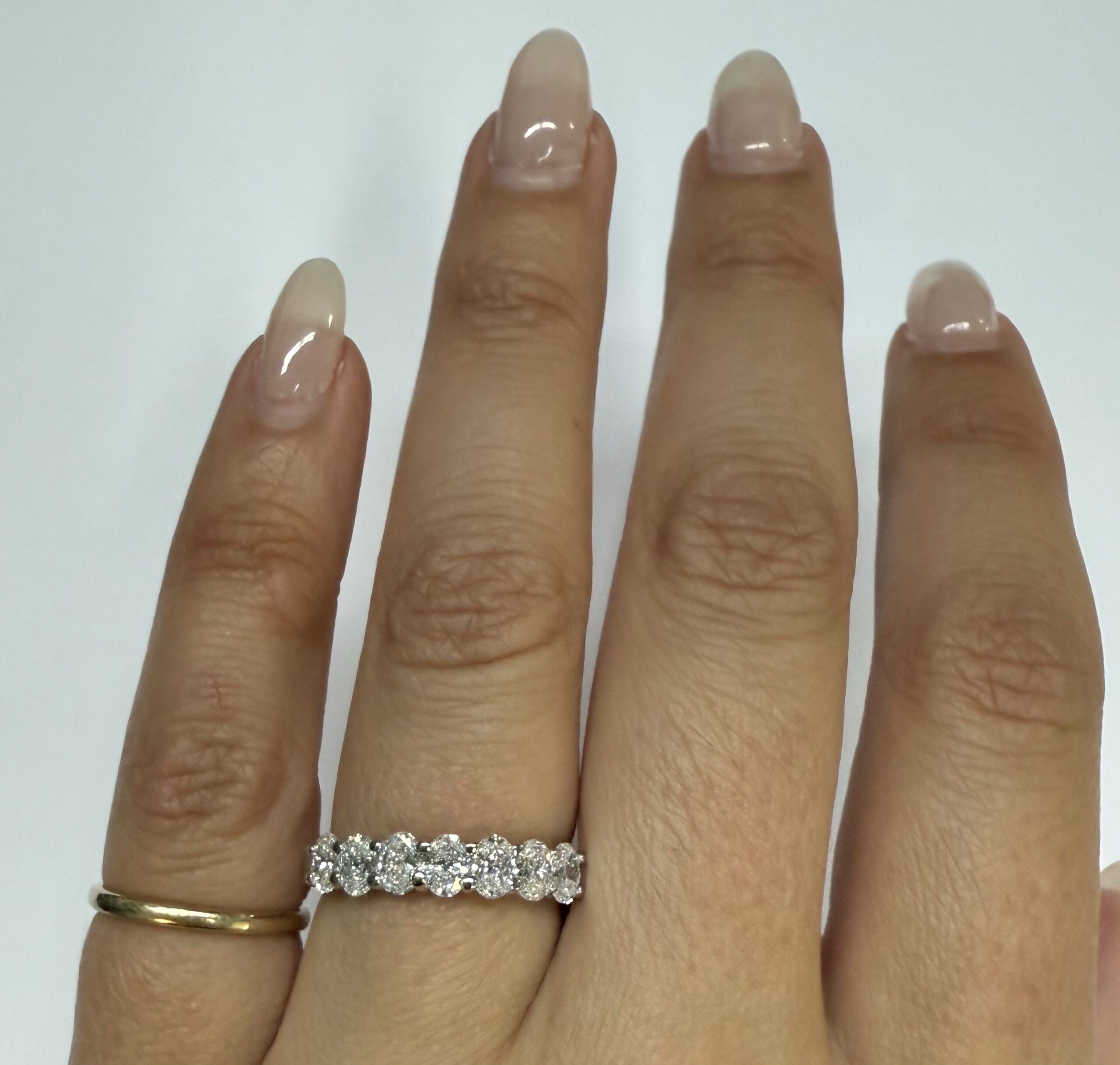 14k White Gold 7 Stone Shared Prong 1.05 Cttw Genuine Laboratory Grown Oval Brilliant Cut Diamond Band - Image 7