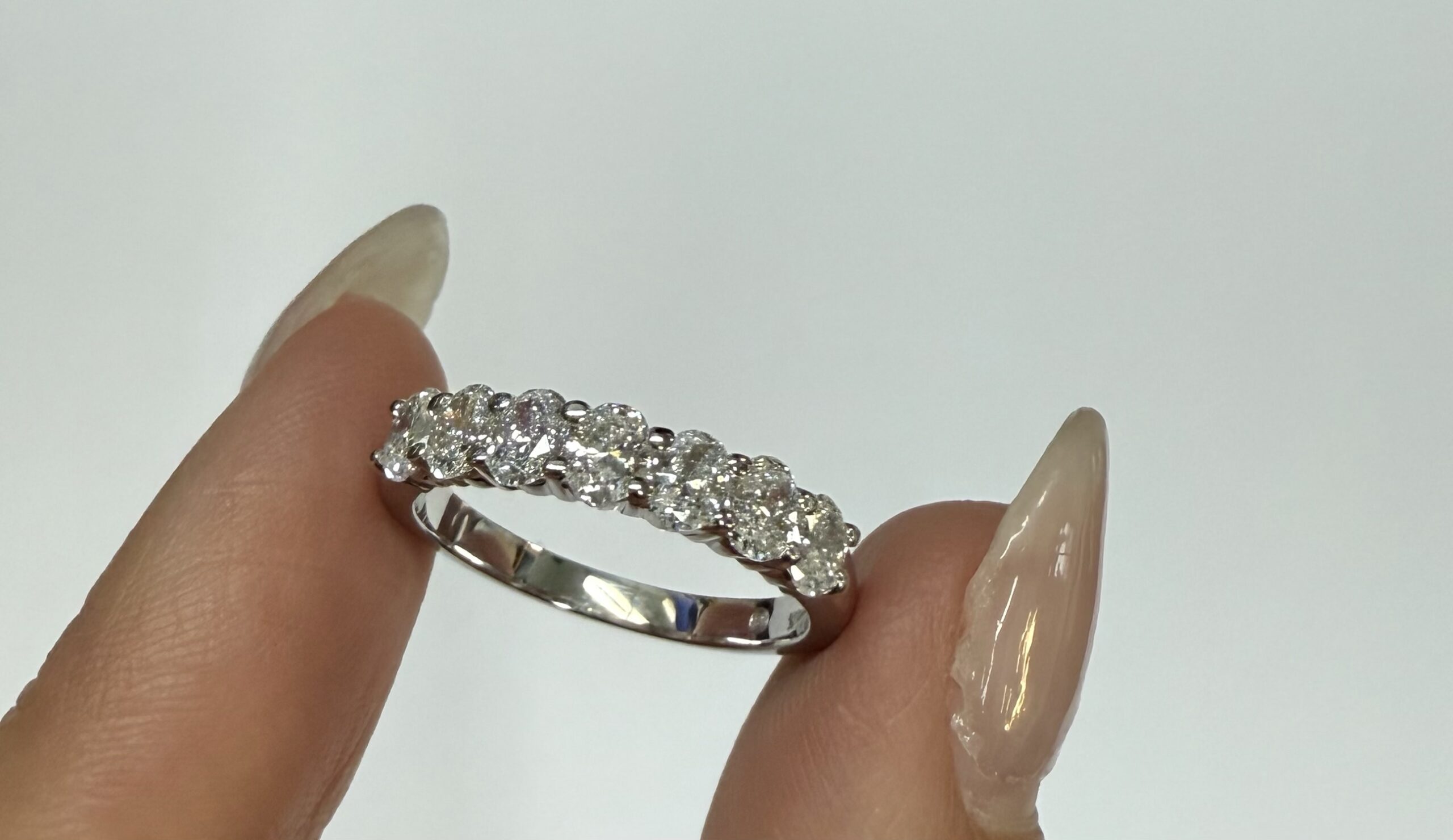 14k White Gold 7 Stone Shared Prong 1.05 Cttw Genuine Laboratory Grown Oval Brilliant Cut Diamond Band